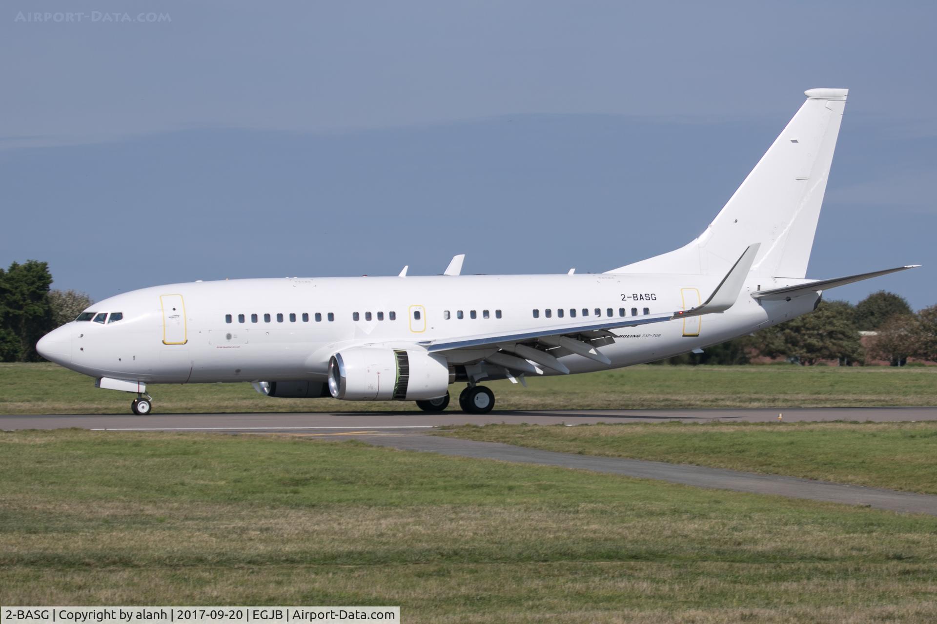 2-BASG, 2011 Boeing 737-73W C/N 40117, Rolling out in Guernsey after a delivery flight from Basel - newly placed on the 2- (Guernsey) register