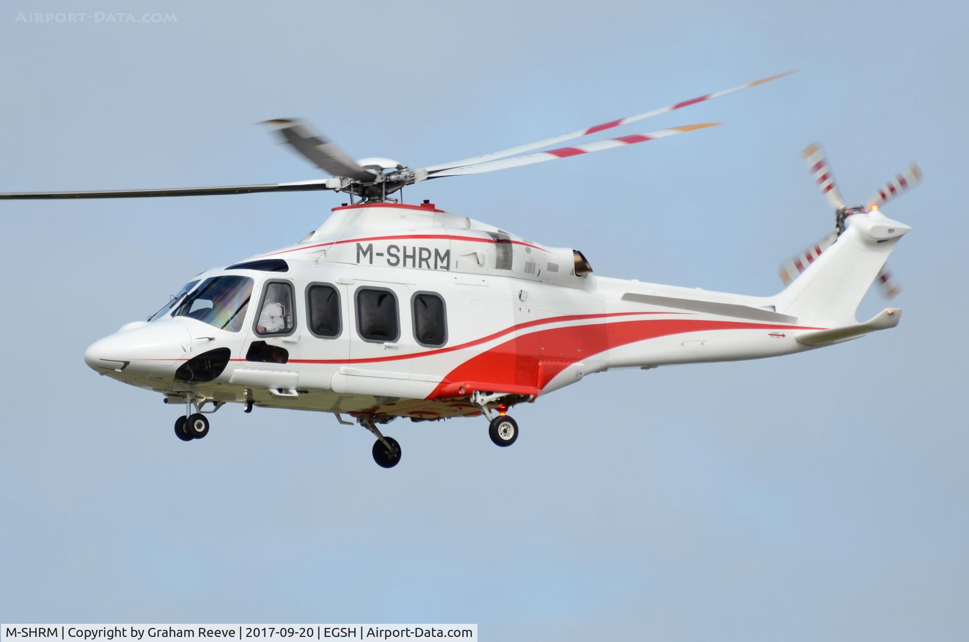 M-SHRM, AgustaWestland AW 139 C/N 31716, Departing from Norwich.