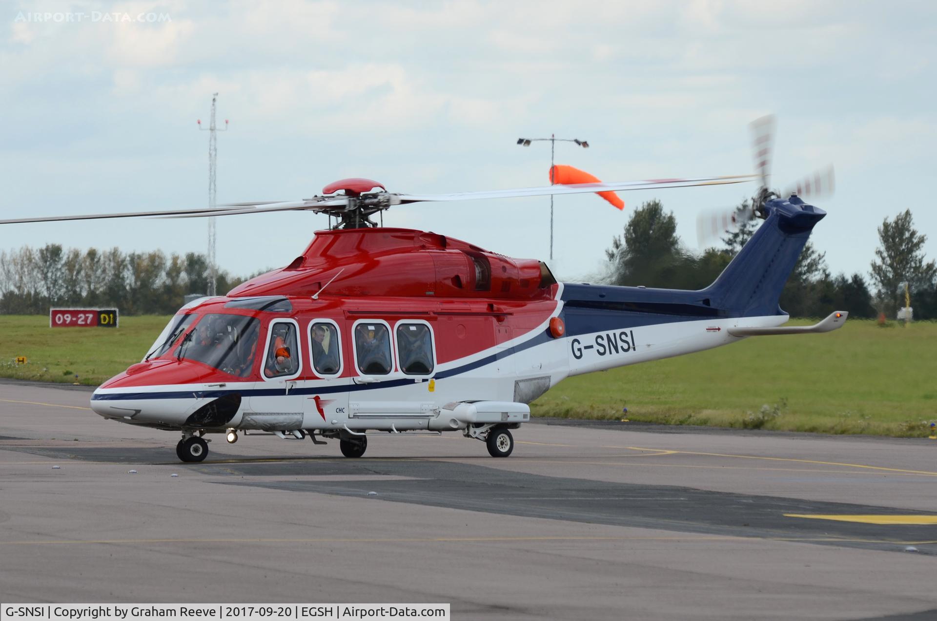 G-SNSI, 2013 AgustaWestland AW-139 C/N 31479, Just landed at Norwich.