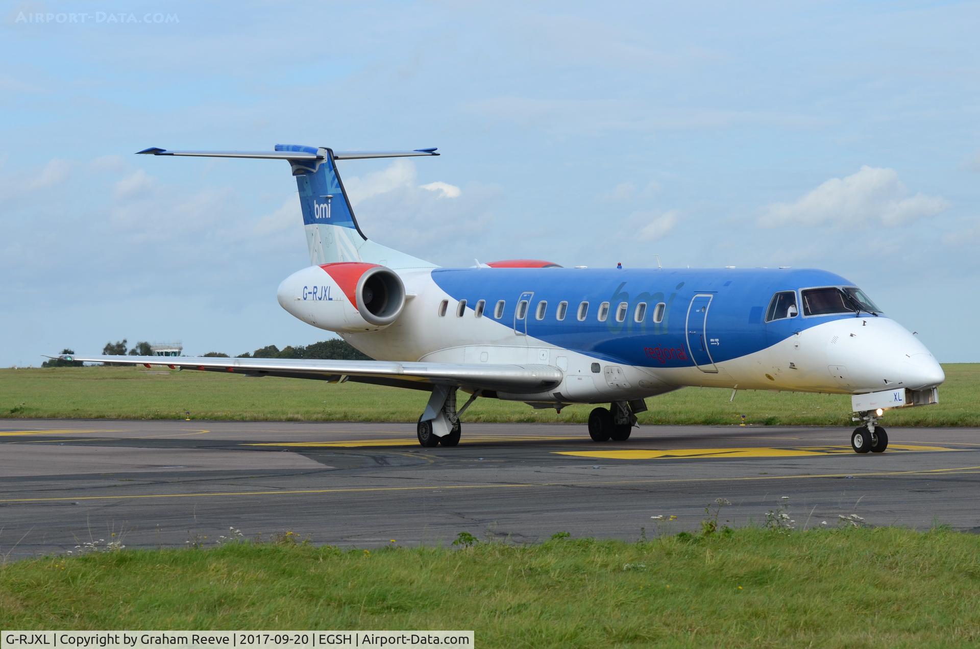 G-RJXL, 2001 Embraer ERJ-135ER (EMB-135ER) C/N 145376, Just landed at Norwich.