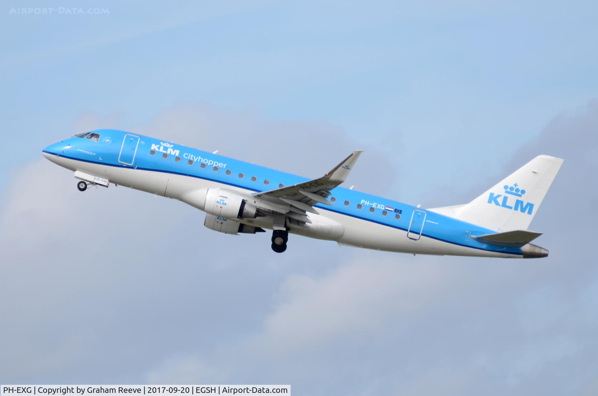 PH-EXG, 2016 Embraer 175STD (ERJ-170-200) C/N 17000546, Departing from Norwich.