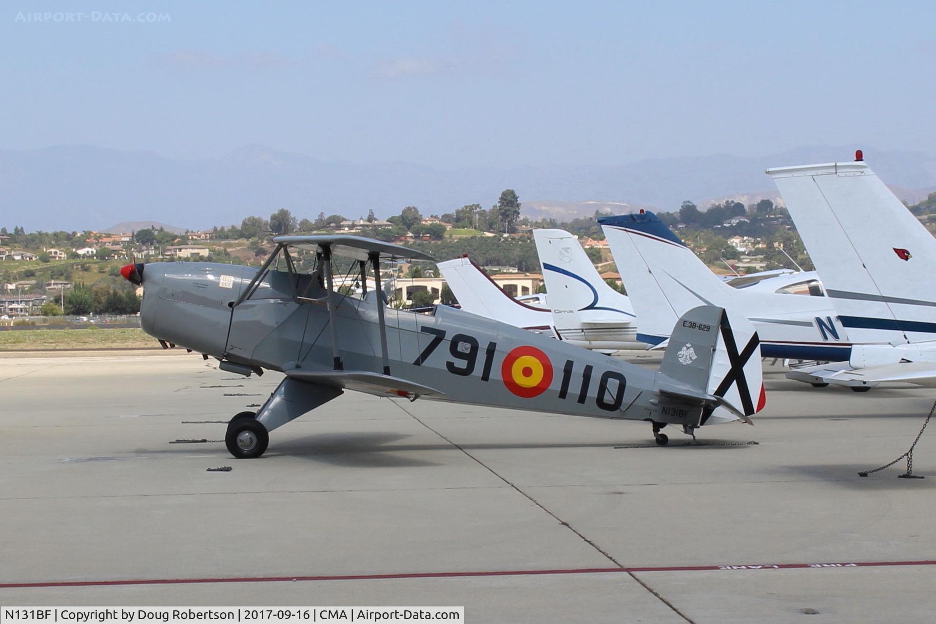 N131BF, 1963 CASA 1-131 Jungmann C/N E3B-629, 1963 C.A.S.A. 1.131 BUCKER JUNGMANN, E.N.M.A. GIV Series, stopped for ramp parking. SZP-based.