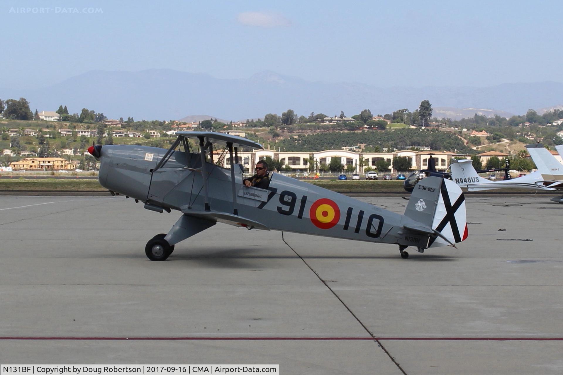N131BF, 1963 CASA 1-131 Jungmann C/N E3B-629, 1963 C.A.S.A. 1.131 BUCKER JUNGMANN, E.N.M.A. GIV Series, taxi turn to ramp parking after landing  Rwy 26