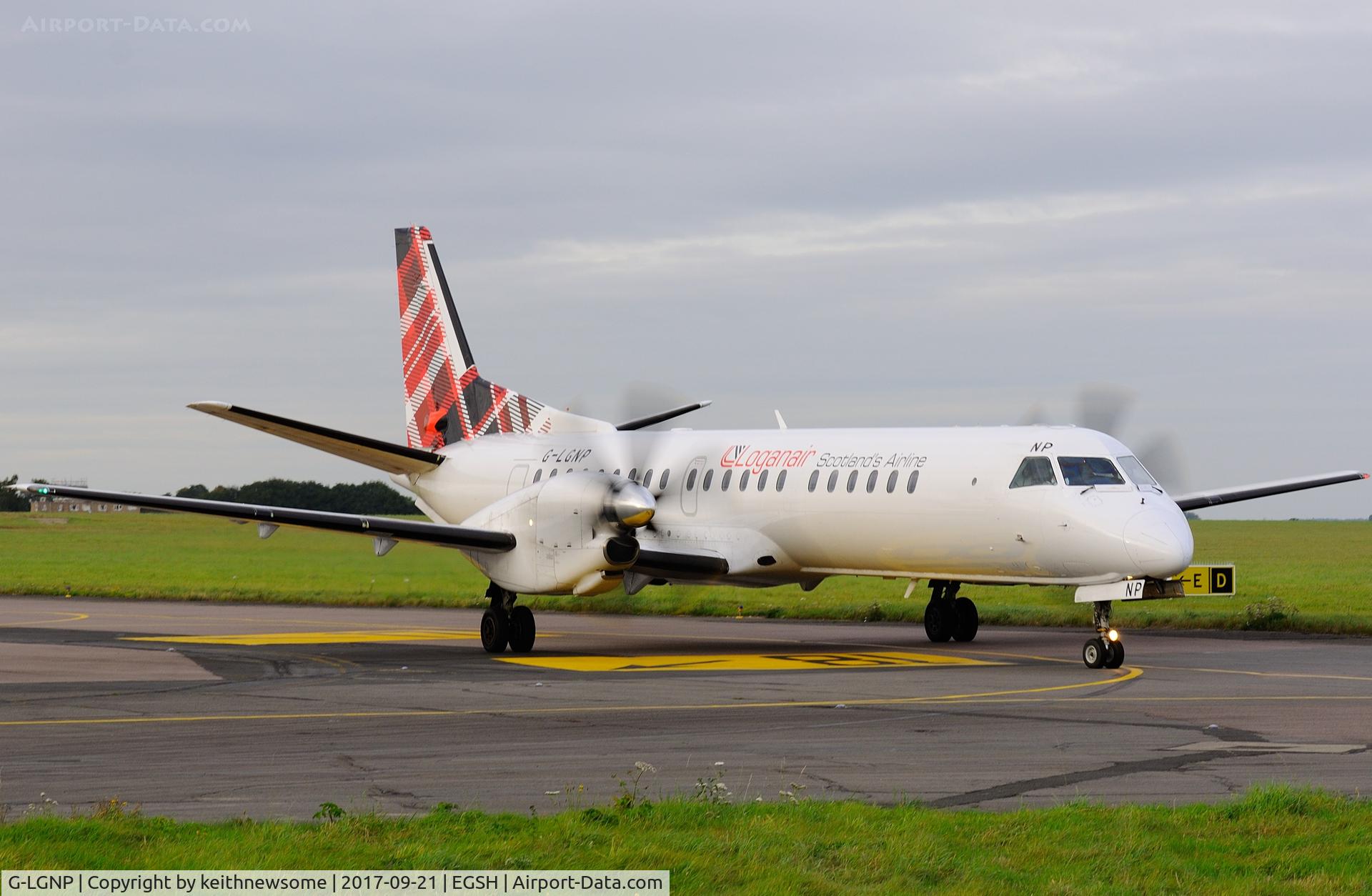 G-LGNP, 1995 Saab 2000 C/N 2000-018, First view with tartan tailfin.