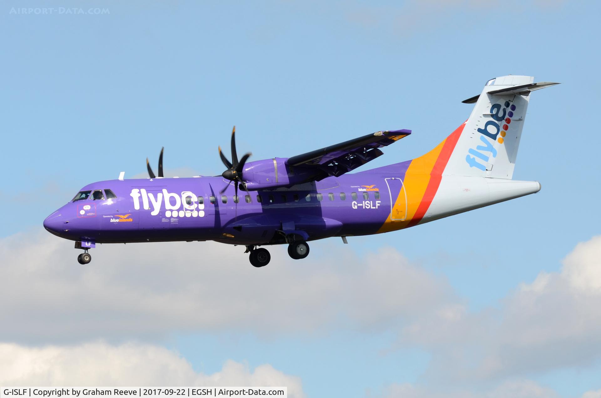 G-ISLF, 1997 ATR 42-500 C/N 546, Landing at Norwich.