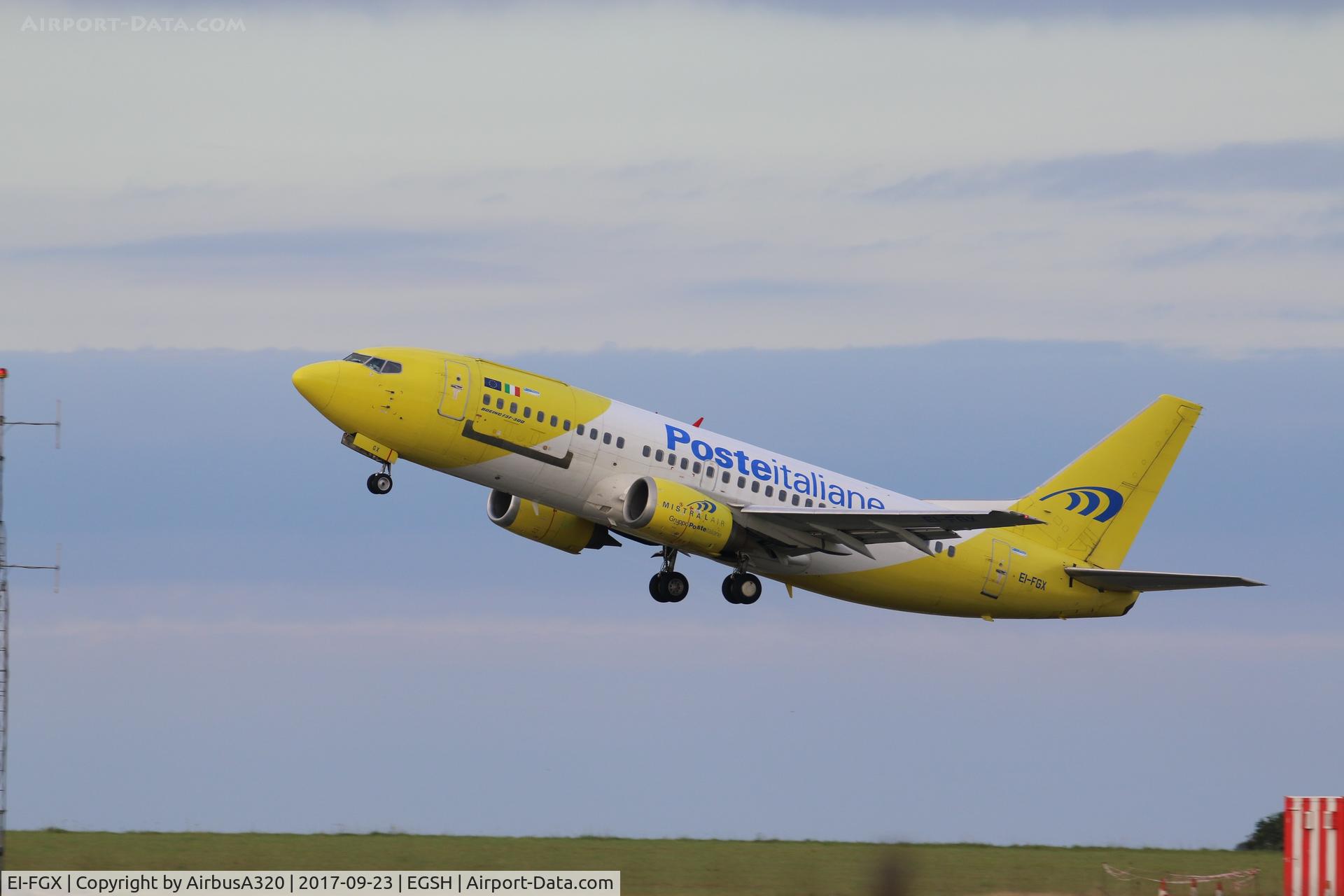 EI-FGX, 1998 Boeing 737-3Q8 C/N 28054, Departing Norwich for Exter after arriving on a charter from Naples