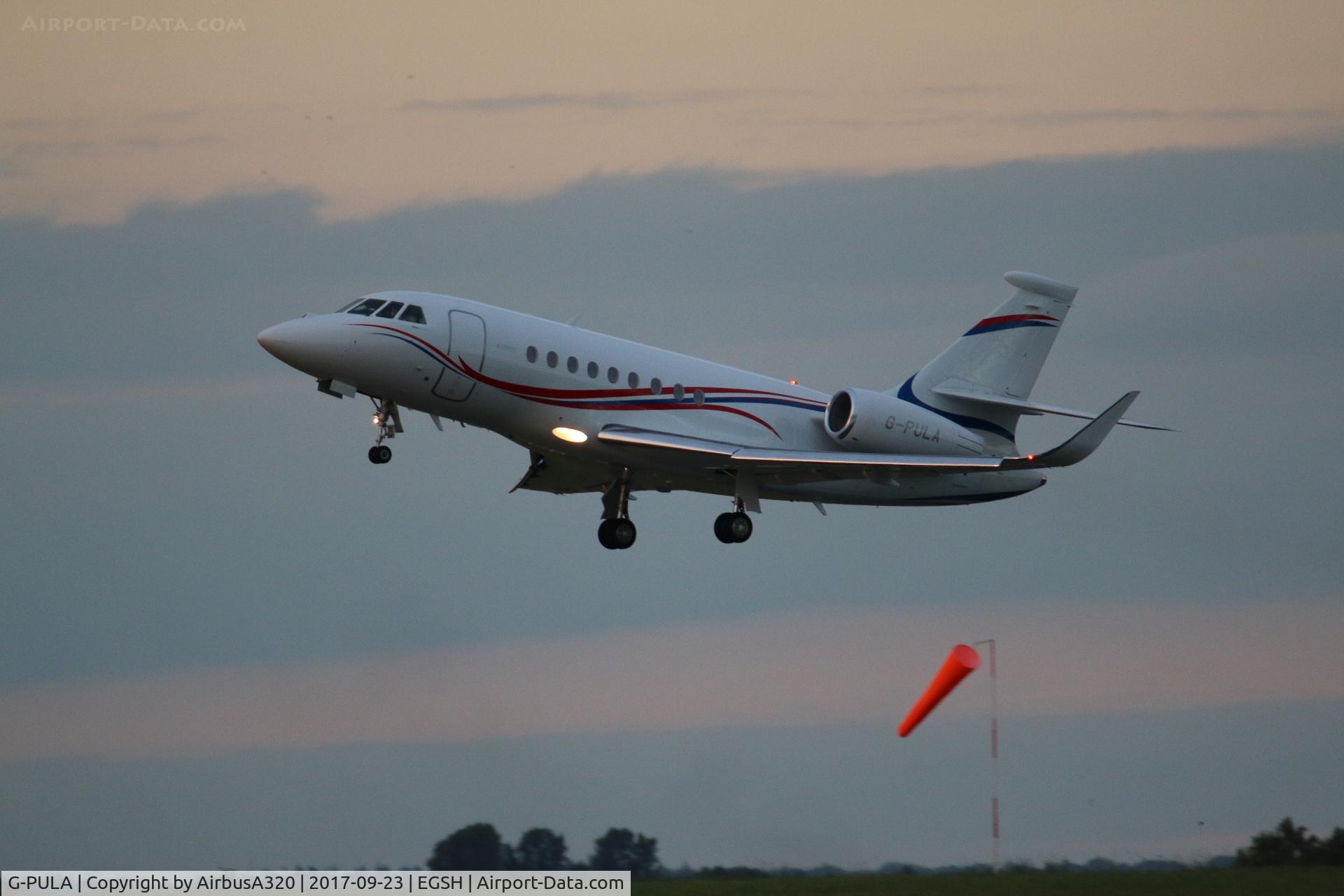 G-PULA, 2014 Dassault Falcon 2000LXS C/N 269, Departing Norwich