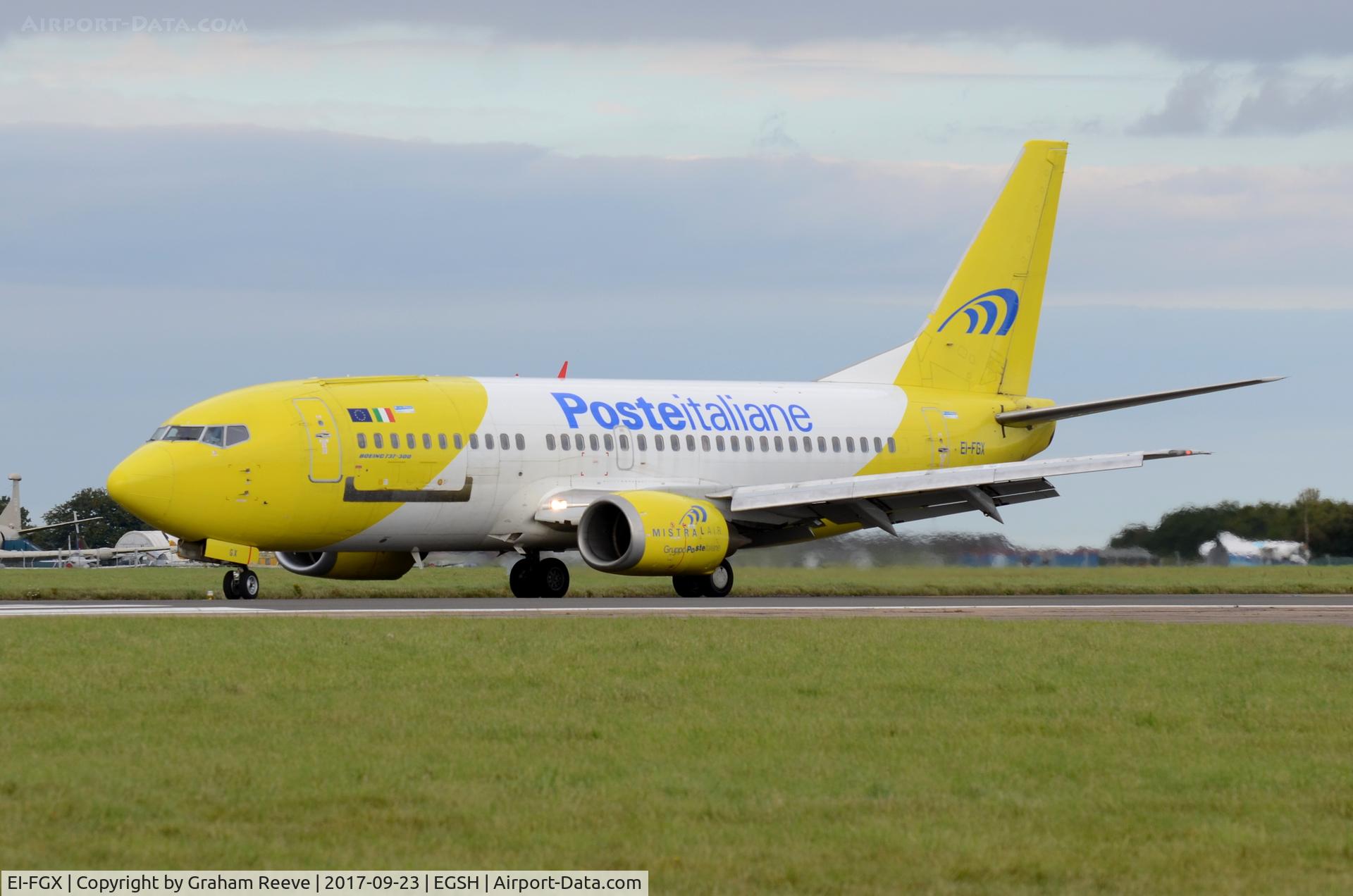 EI-FGX, 1998 Boeing 737-3Q8 C/N 28054, Just landed at Norwich.