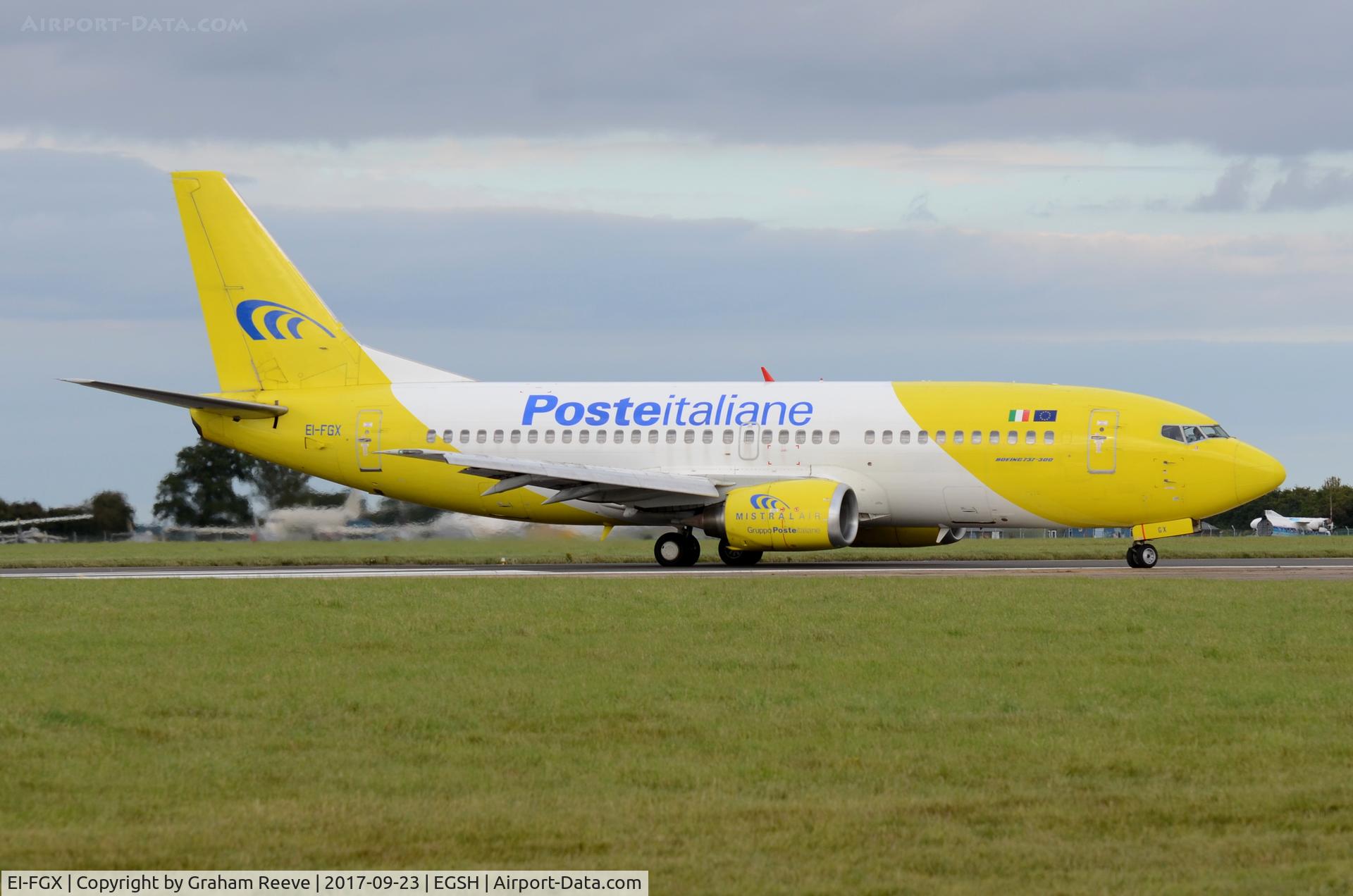 EI-FGX, 1998 Boeing 737-3Q8 C/N 28054, Just landed at Norwich.