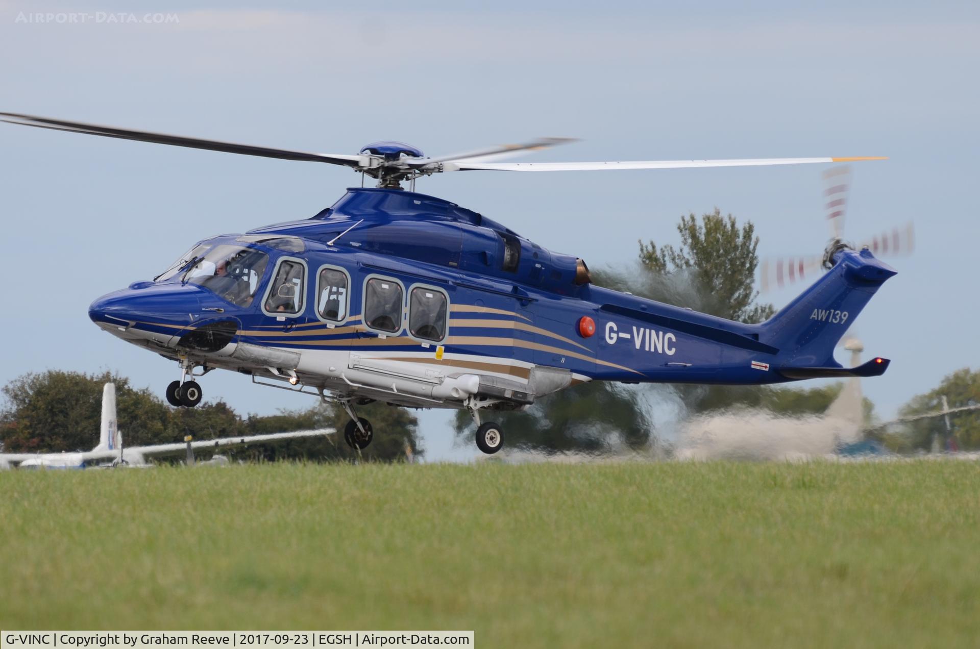 G-VINC, 2013 AgustaWestland AW-139 C/N 31478, Departing from Norwich.