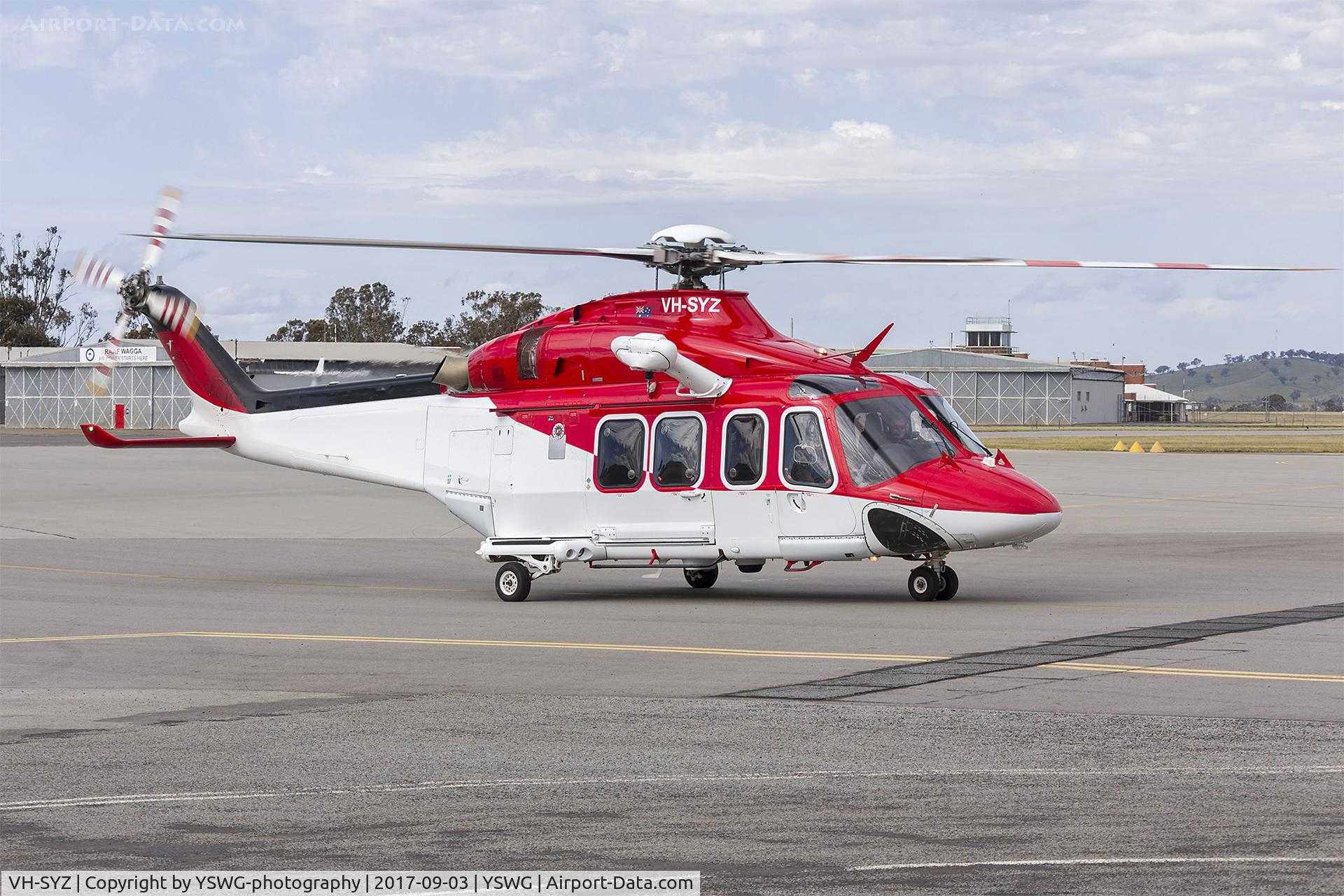VH-SYZ, 2008 AgustaWestland AW-139 C/N 31155, Lloyd Off-Shore Helicopters (VH-SYZ) AgustaWestland AW139 taxiing at Wagga Wagga Airport.