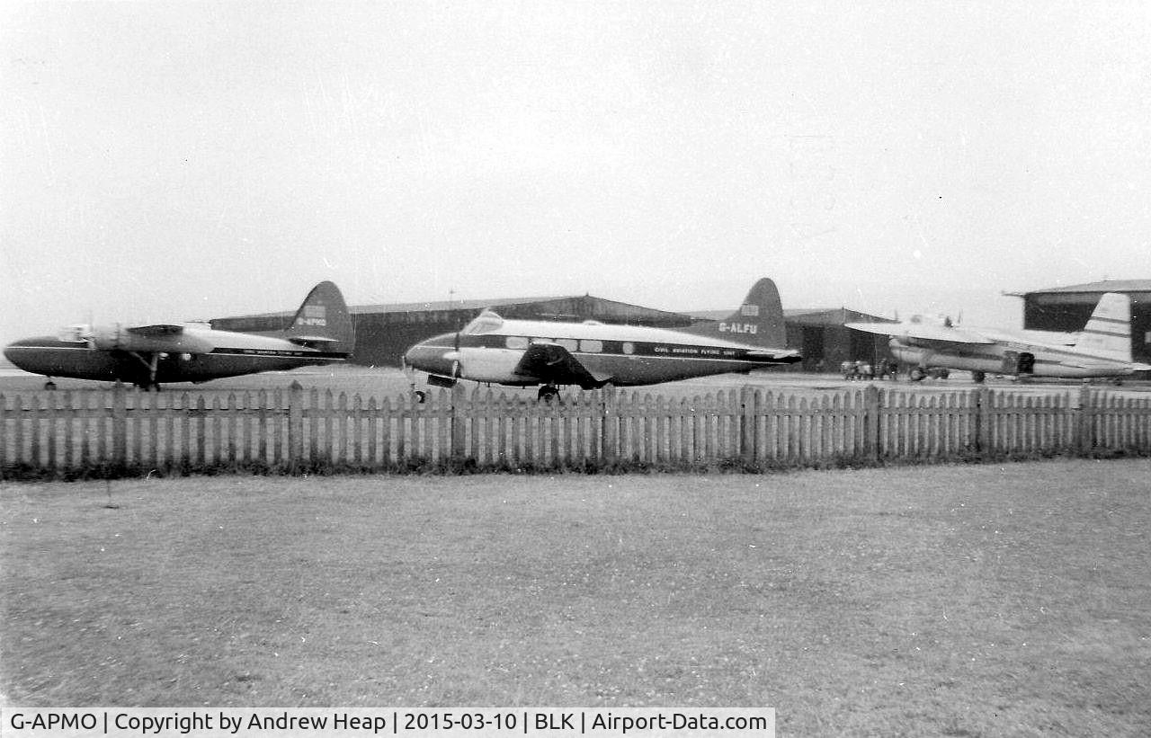 G-APMO, Hunting Percival P-66 President C/N PAC/PRES2/1031, G-APMO Percival P66 President with G-ALFU Dove 6, both CAFU and unknown Silver City B170 Freighter at Blackpool July 1965