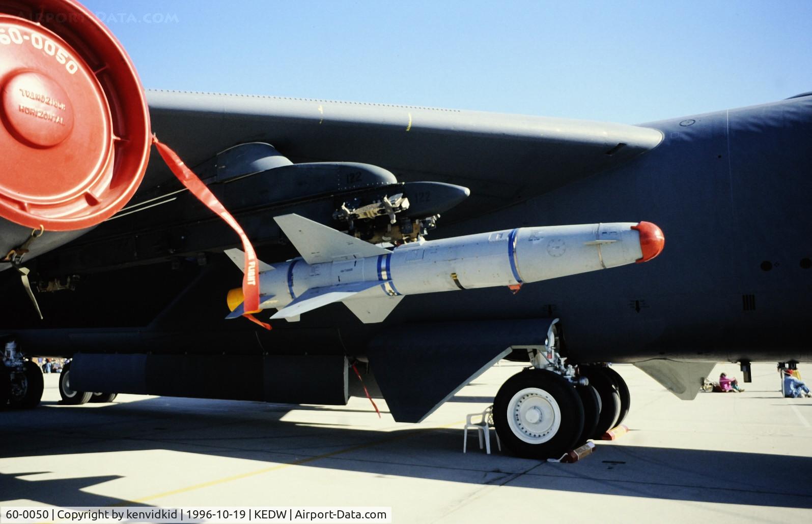60-0050, 1960 Boeing B-52H Stratofortress C/N 464415, On static display at the Edwards Open House 1996, with an AGM-142 missile on the pylon.