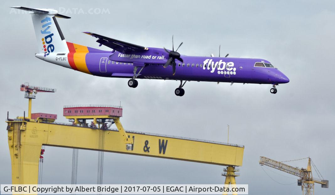 G-FLBC, 2009 De Havilland Canada DHC-8-402Q Dash 8 C/N 4257, Belfast City. G-FLBC arriving from Leeds/Bradford.