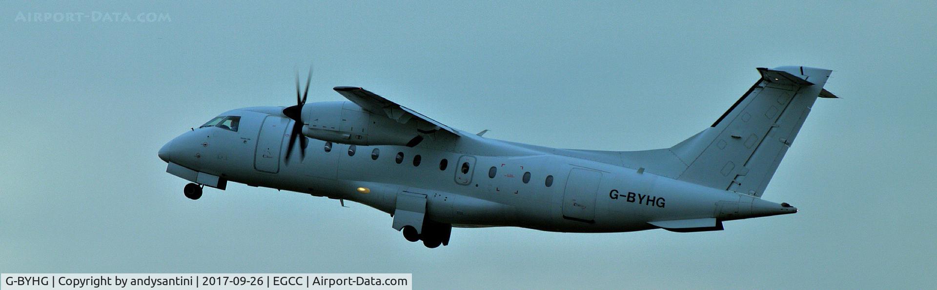G-BYHG, 1998 Dornier 328-100 C/N 3098, just taken off from man egcc uk