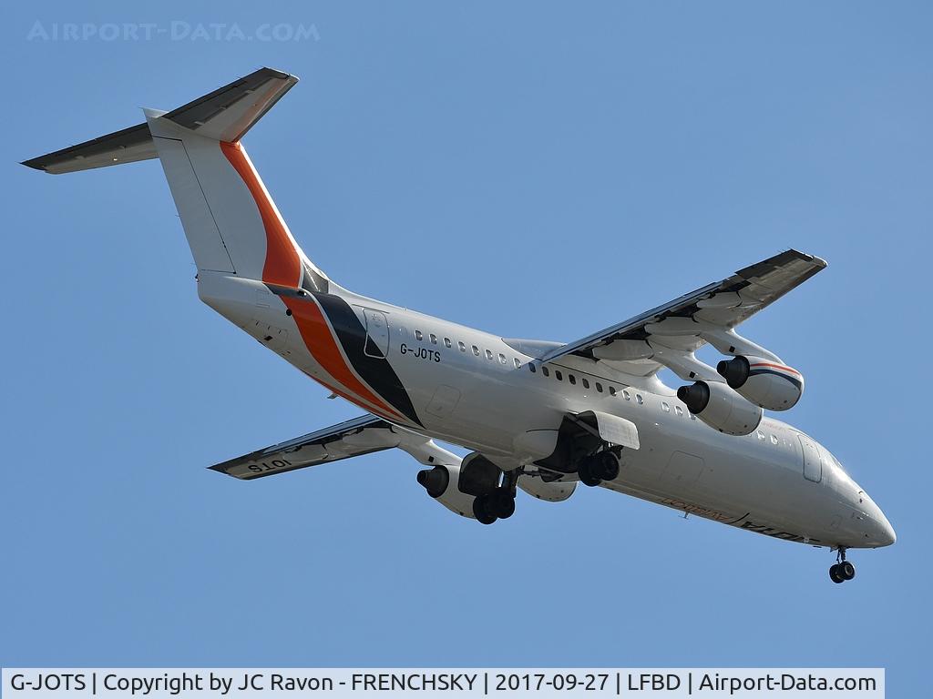 G-JOTS, 1999 British Aerospace Avro 146-RJ100 C/N E3355, Jota Aviation A54026 from Lyon (LYS) landing runway 23