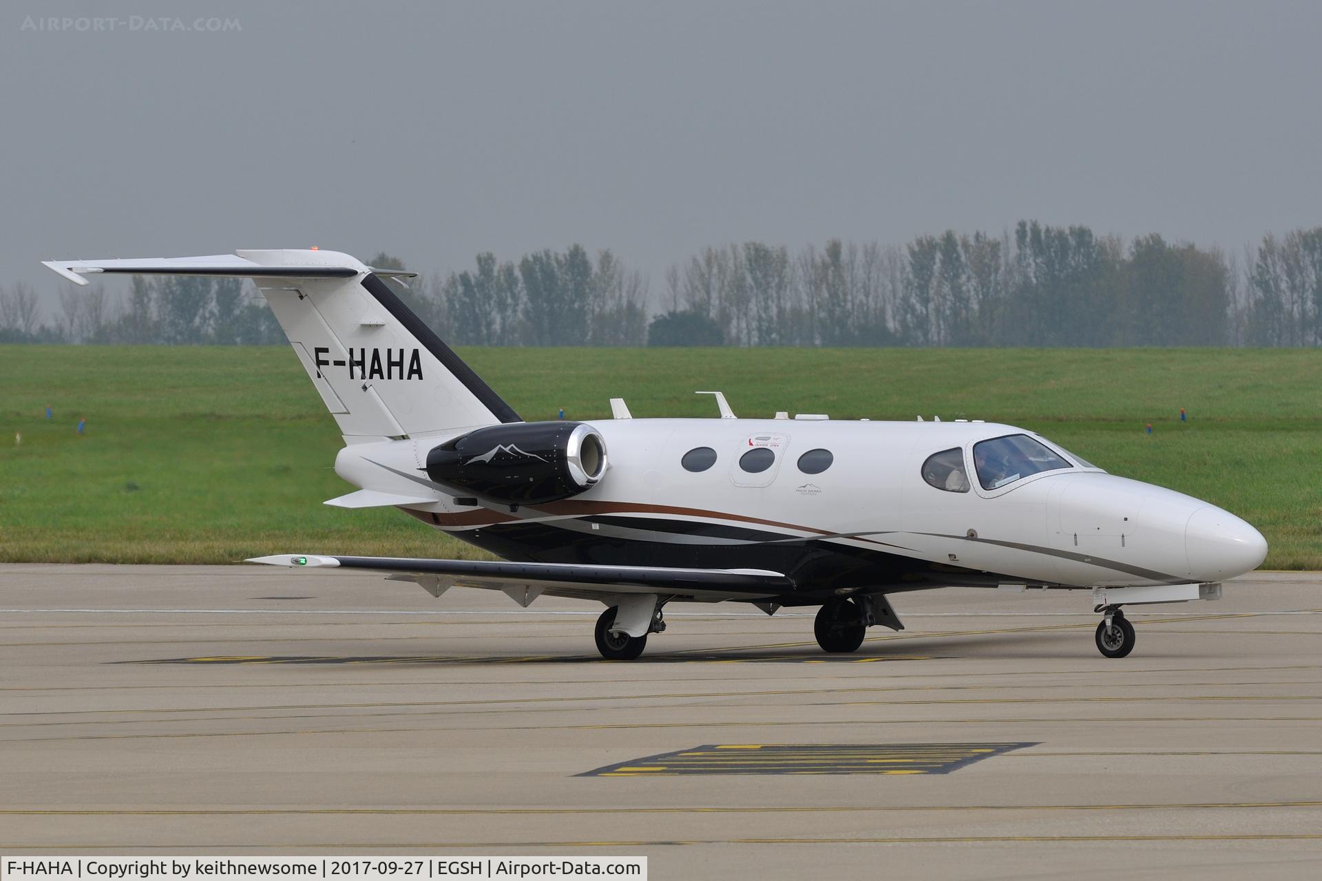 F-HAHA, 2012 Cessna 510 Citation Mustang Citation Mustang C/N 510-0405, Leaving Norwich for Paris-Le Bourget.
