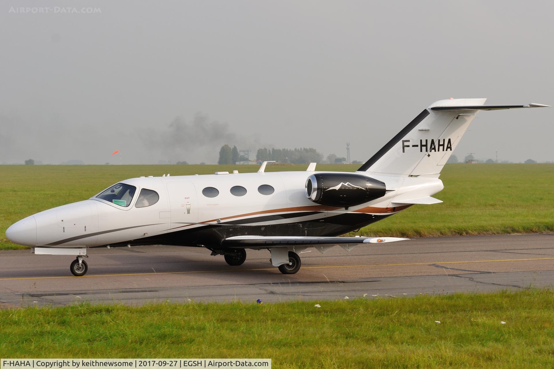 F-HAHA, 2012 Cessna 510 Citation Mustang Citation Mustang C/N 510-0405, Arriving at Norwich from Dortmund.