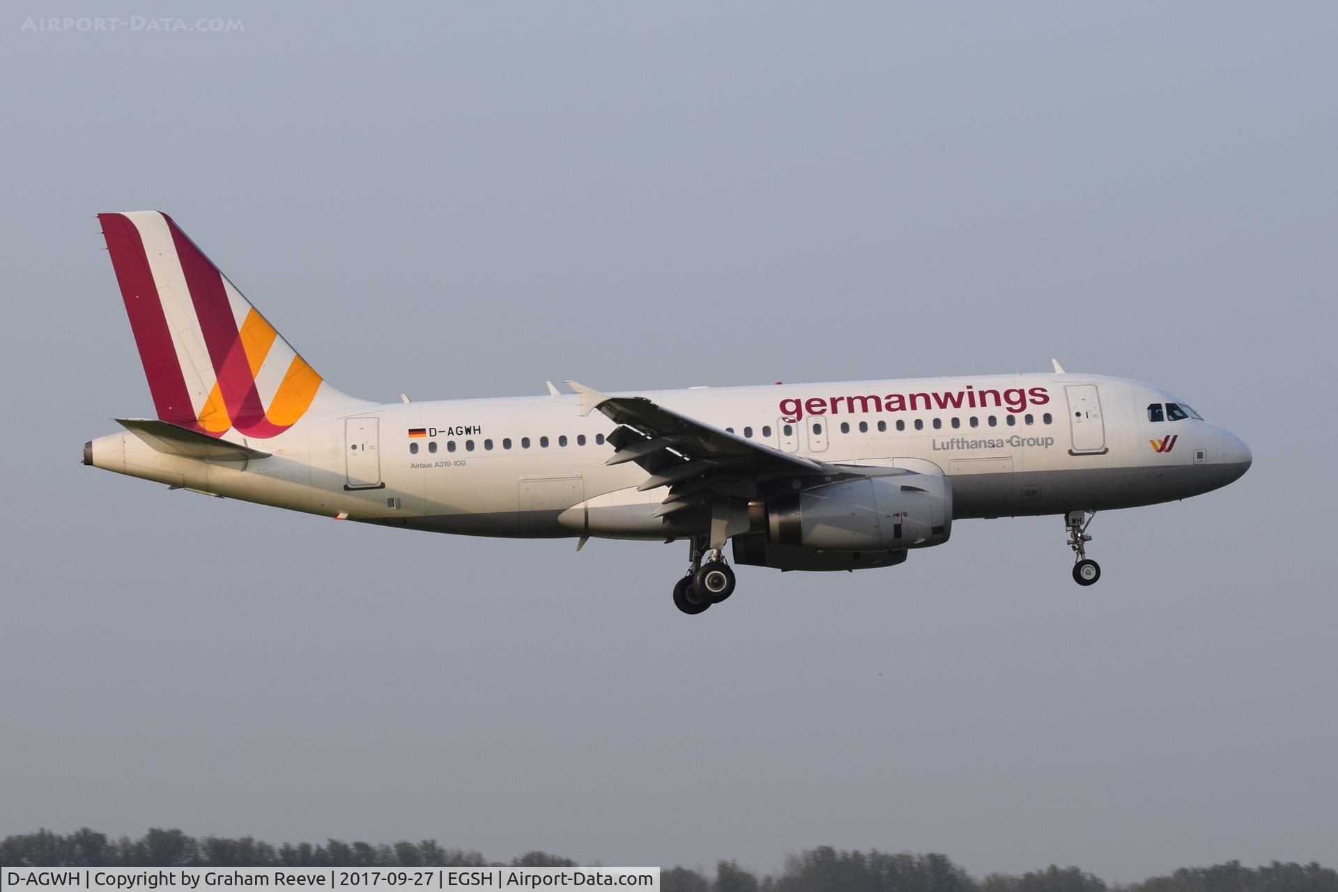 D-AGWH, 2007 Airbus A319-132 C/N 3352, Landing at Norwich.