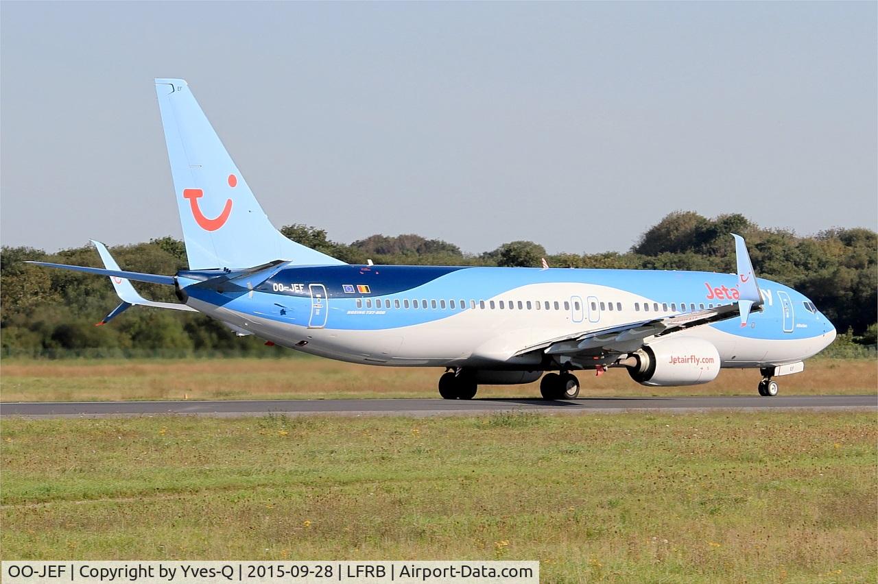 OO-JEF, 2014 Boeing 737-8K5 C/N 44271, Boeing 737-8K5, Take off run rwy 07R, Brest-Bretagne airport (LFRB-BES)