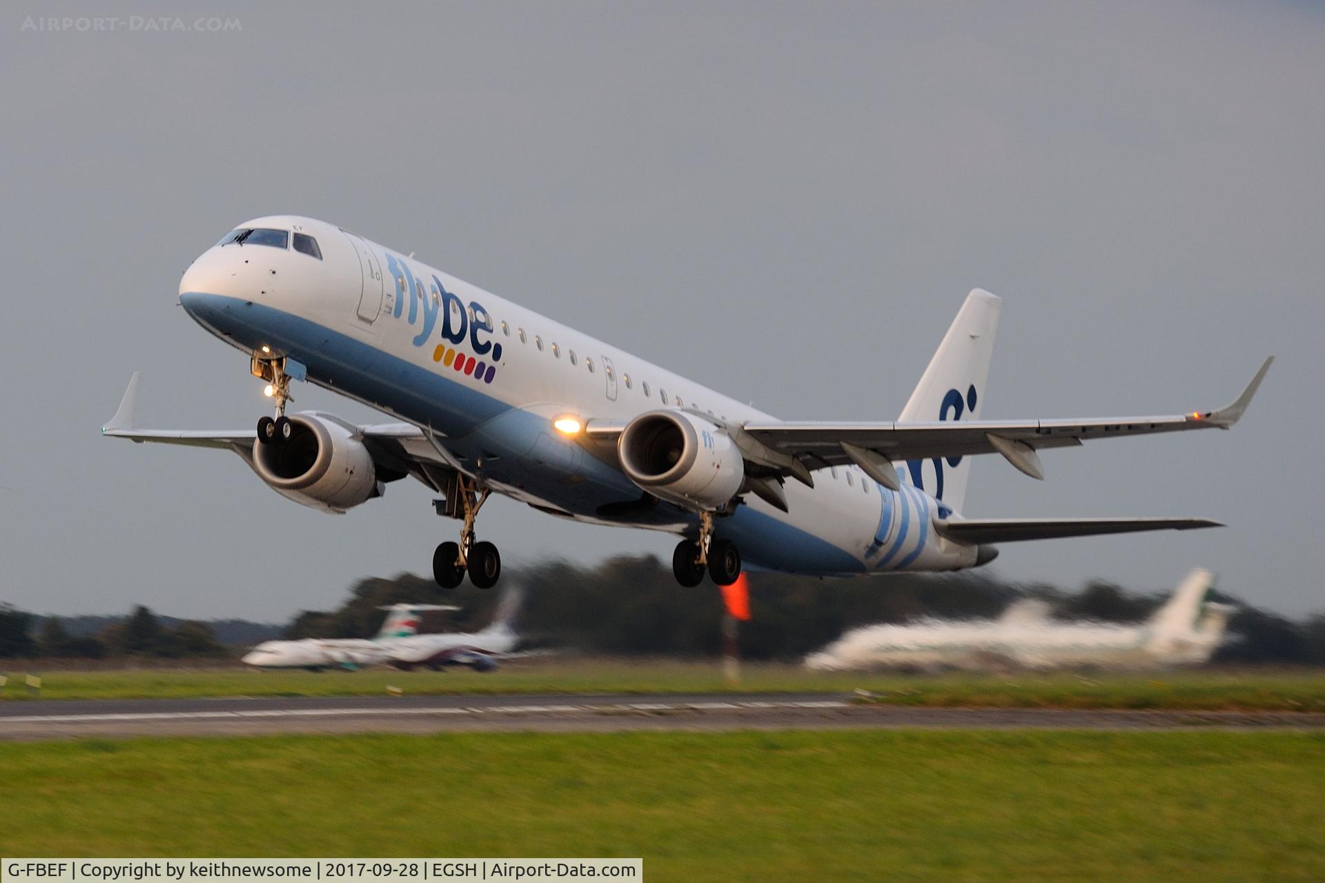 G-FBEF, 2007 Embraer 195LR (ERJ-190-200LR) C/N 19000104, Evening leaving for Malaga.
