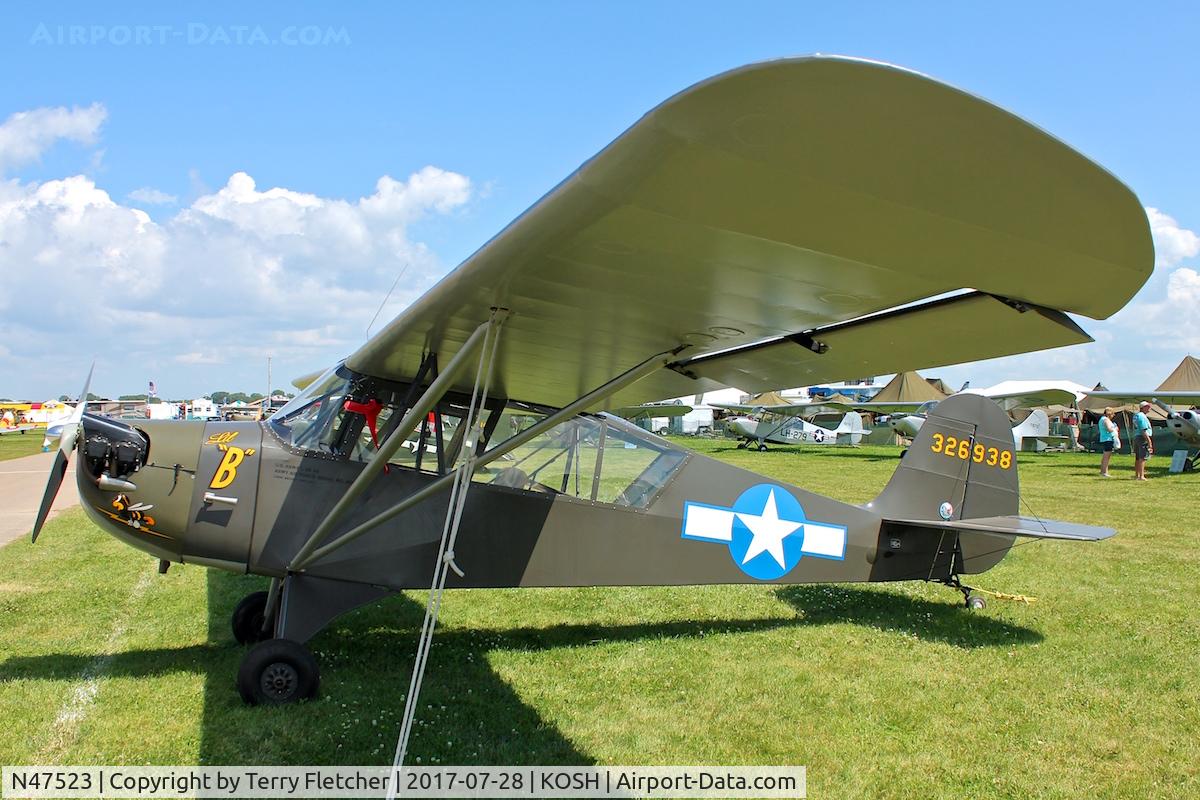 N47523, 1943 Aeronca 0-58B Grasshopper C/N 058B-10753, At 2017 EAA AirVenture at Oshkosh