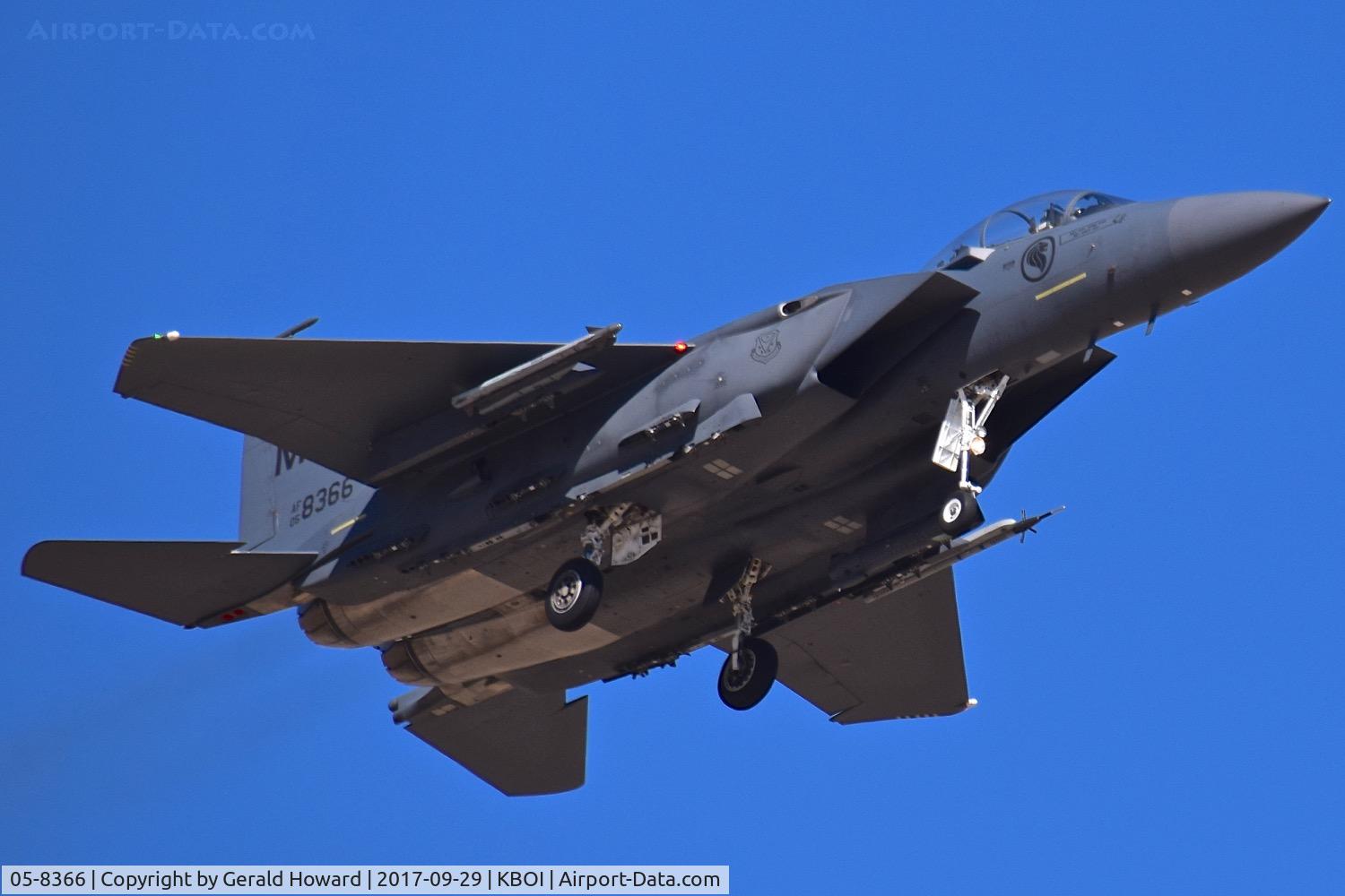 05-8366, 2014 Boeing F-15SG Strike Eagle C/N Not found 05-8366/N366SG, Low pass over RWY 10R. 428th Fighter Sq. 366th Fighter Wing. Royal Singapore A.F. aircraft with FAA reg. N366SG registered to Boeing Aircraft Co., Renton, WA.