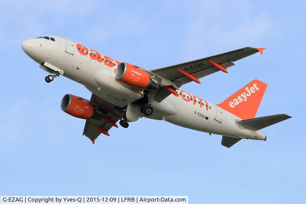 G-EZAG, 2006 Airbus A319-111 C/N 2727, Airbus A319-111, Take off rwy 25L, Brest-Bretagne airport (LFRB-BES)