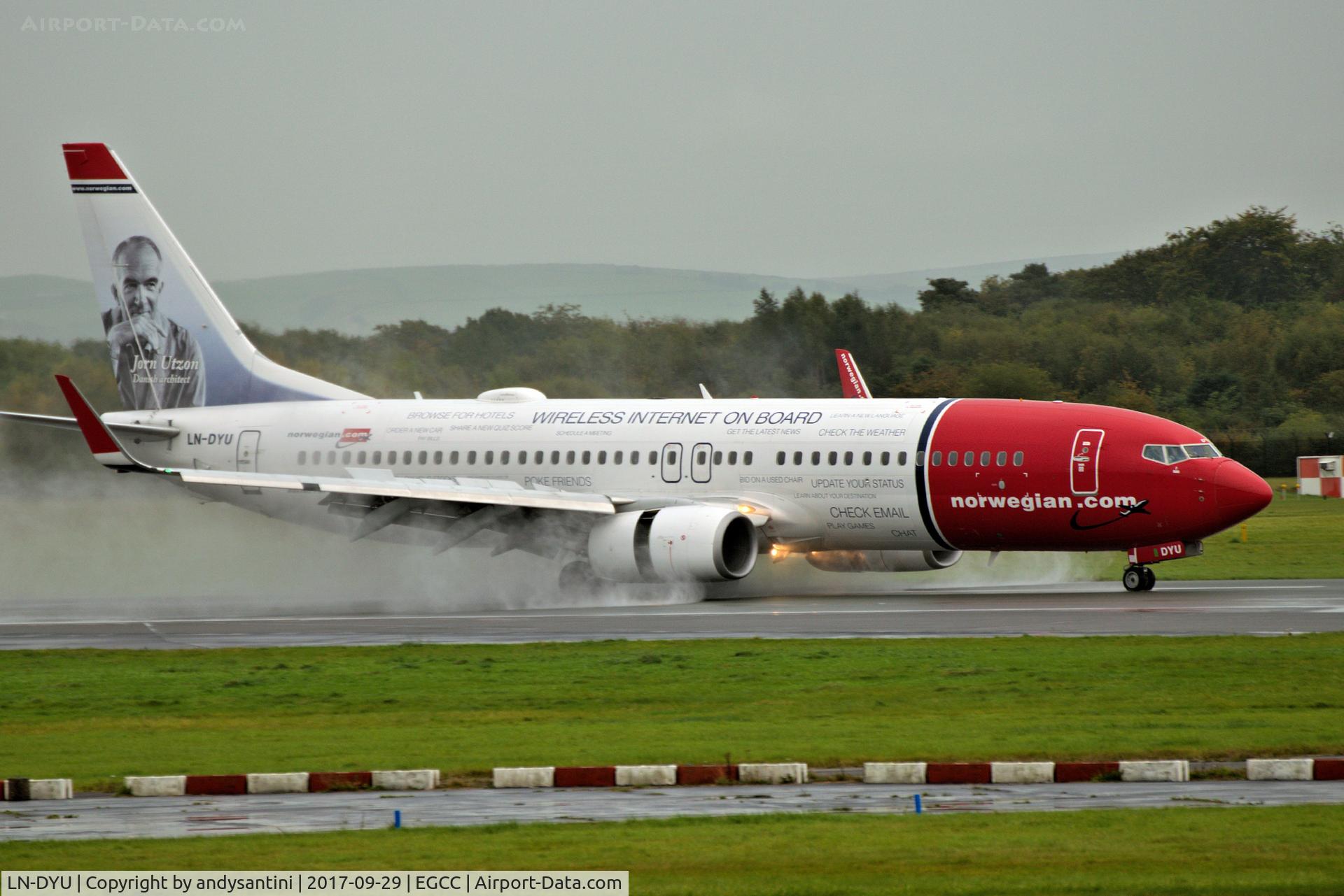 LN-DYU, 2011 Boeing 737-8JP C/N 39008, just landed on an wet runway 23R