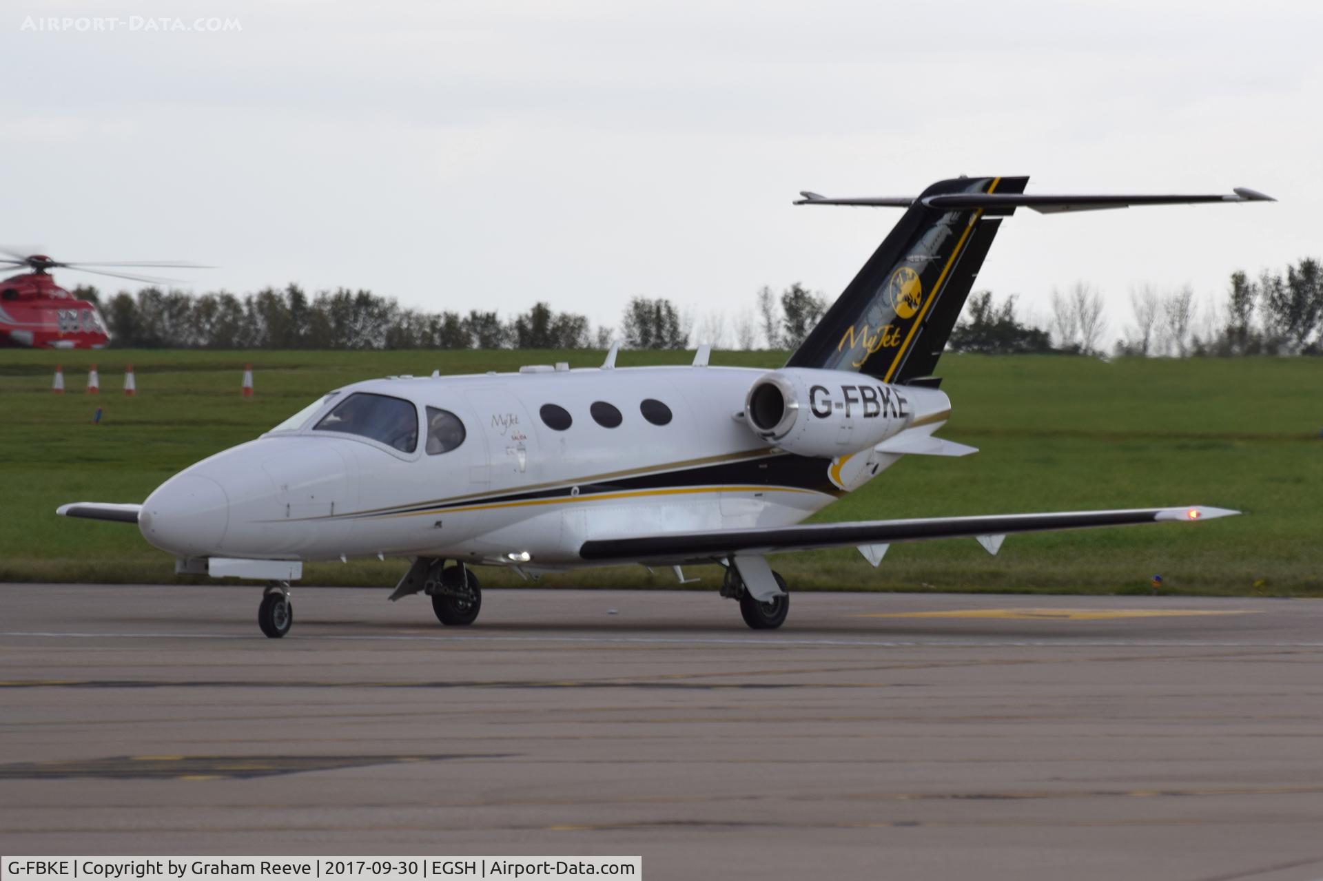 G-FBKE, 2010 Cessna 510 Citation Mustang Citation Mustang C/N 510-0334, Just landed at Norwich.