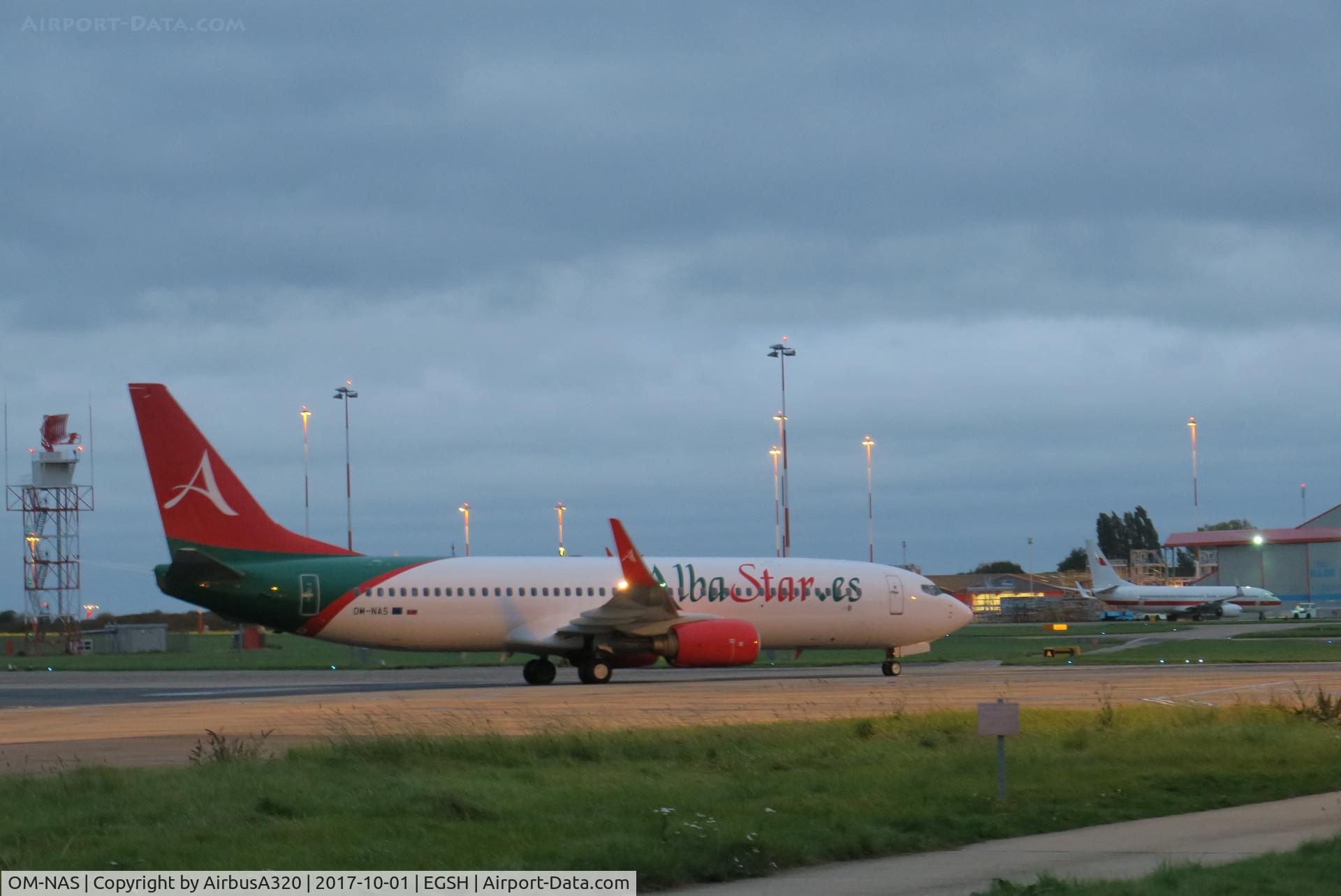 OM-NAS, 2003 Boeing 737-86J C/N 32920, Arriving from Humberside to operate a Haymarket charter