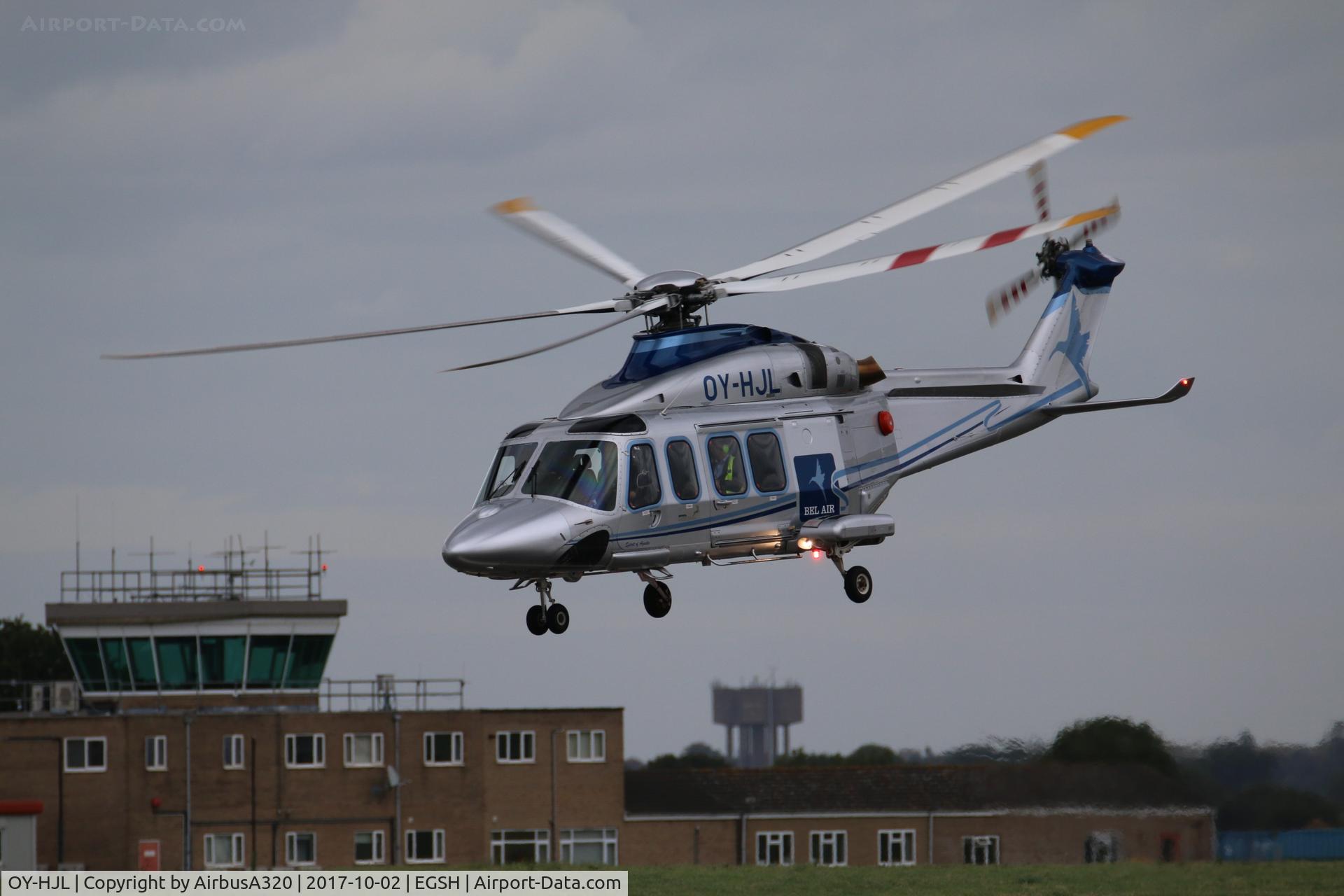 OY-HJL, 2009 AgustaWestland AW-139 C/N 31245, Departing Norwich