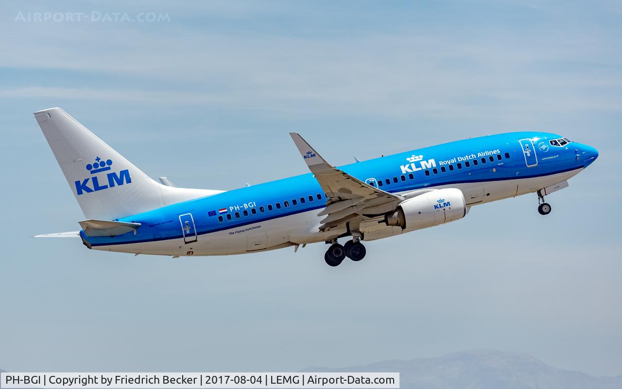 PH-BGI, 2010 Boeing 737-7K2 C/N 30364, departure from Malaga
