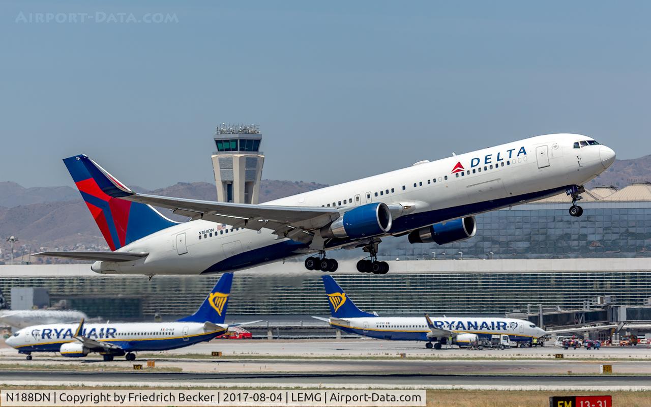 N188DN, 1996 Boeing 767-332 C/N 27583, departure from Malaga