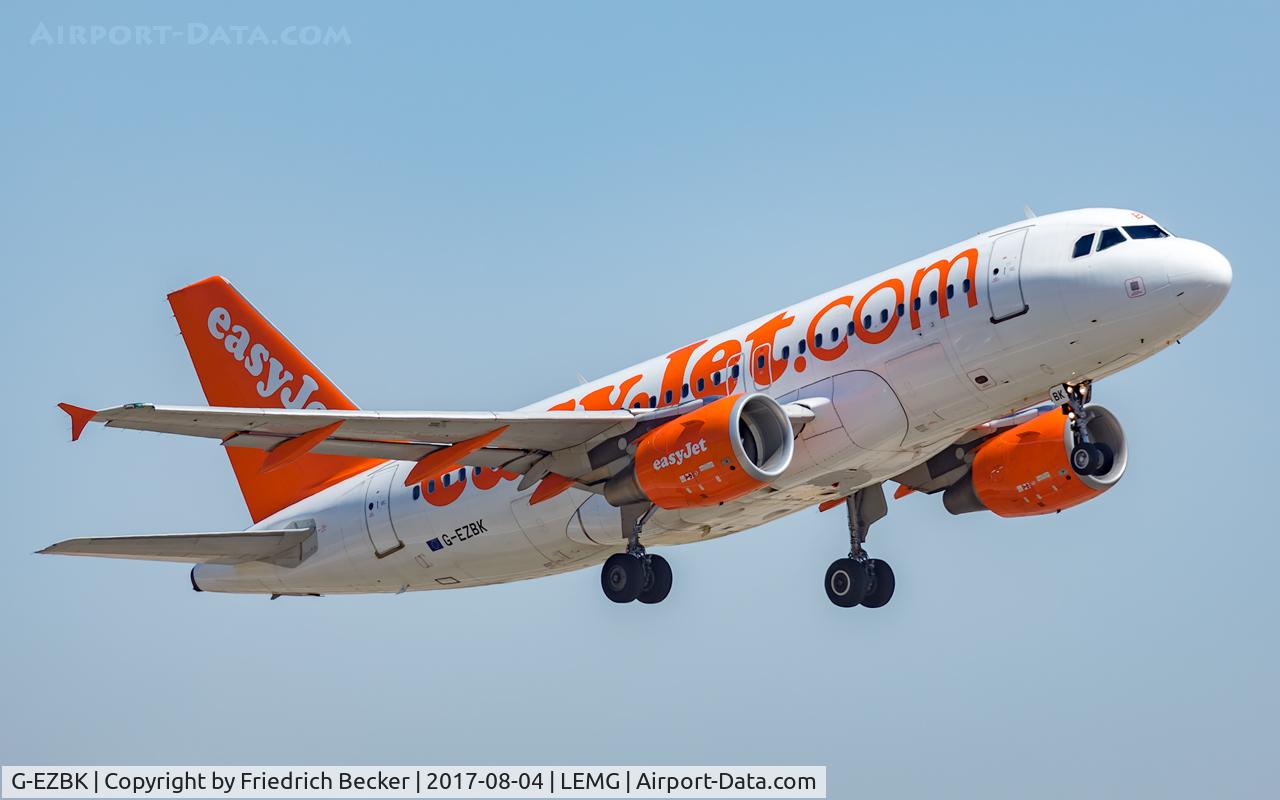 G-EZBK, 2007 Airbus A319-111 C/N 3041, departure from Malaga