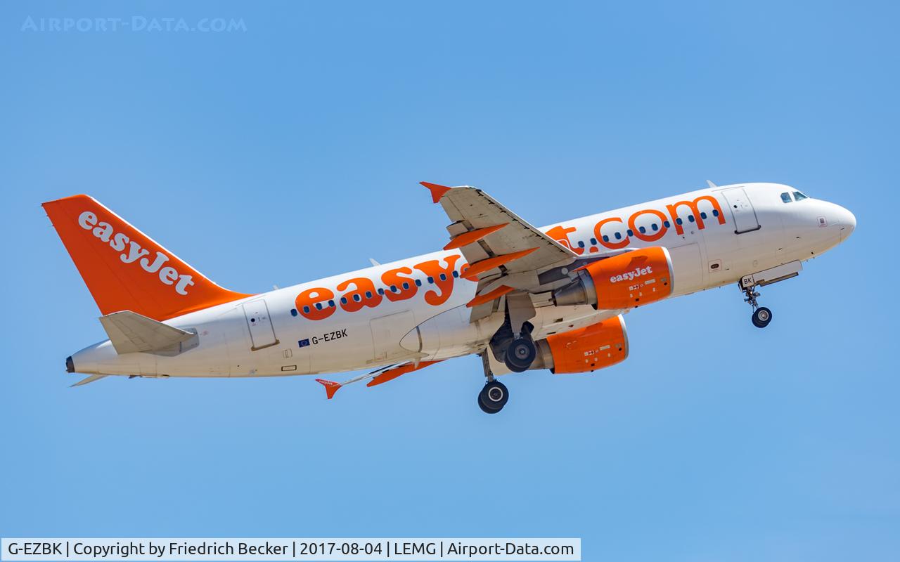 G-EZBK, 2007 Airbus A319-111 C/N 3041, departure from Malaga