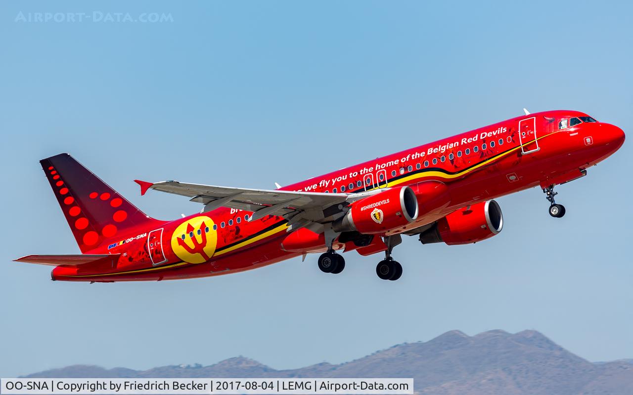 OO-SNA, 2001 Airbus A320-214 C/N 1441, departure from Malaga