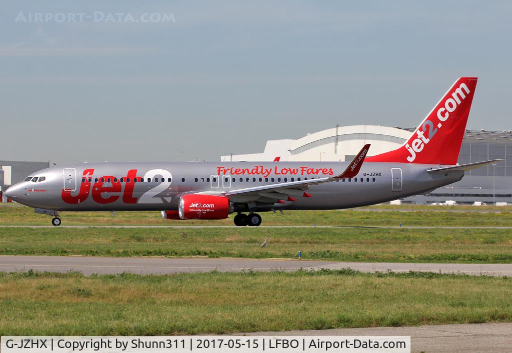 G-JZHX, 2017 Boeing 737-800 C/N 63154, Taxiing holding point rwy 32R for departure...