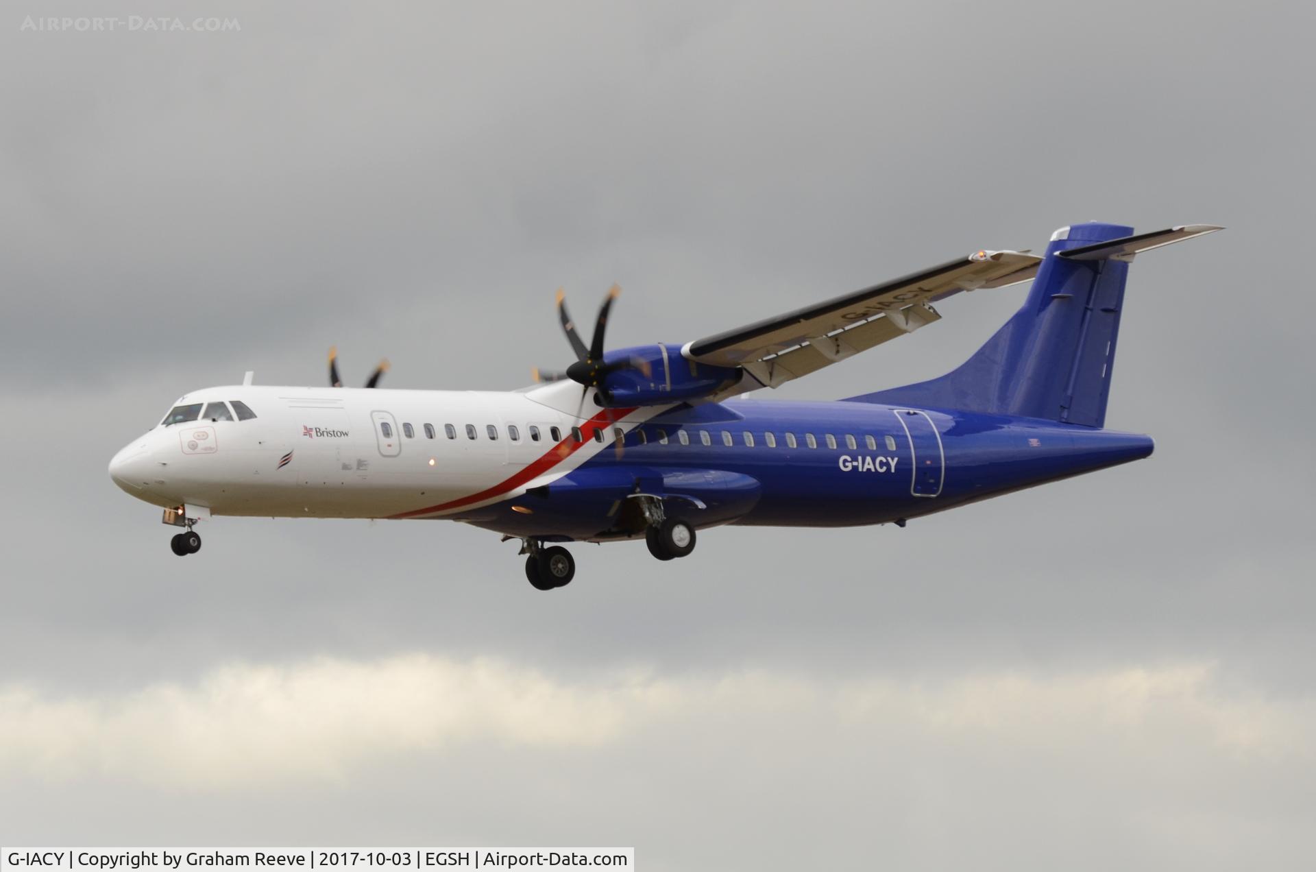 G-IACY, 2017 ATR 72-212 C/N 1448, Landing at Norwich.