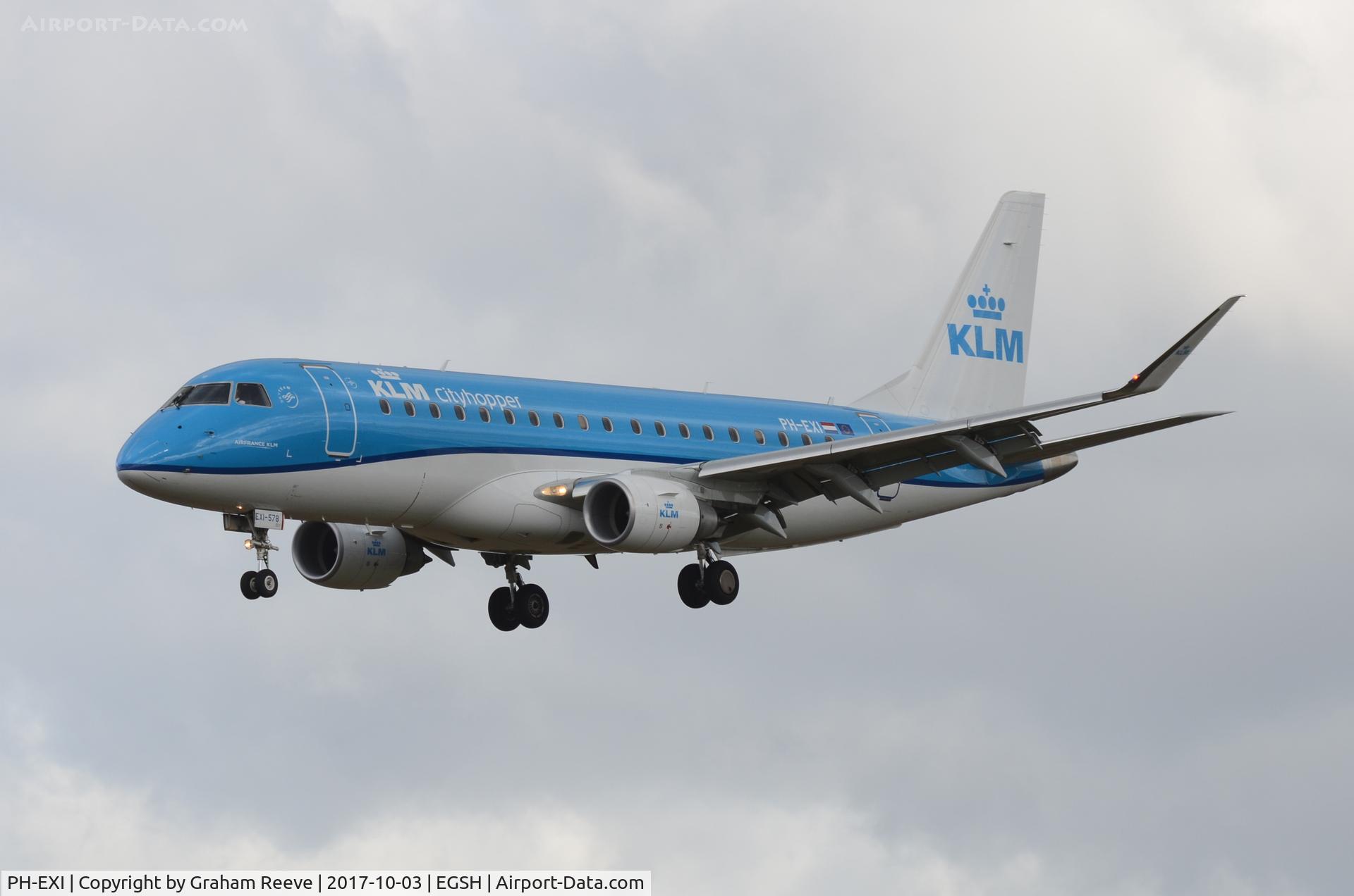 PH-EXI, 2016 Embraer 175STD (ERJ-170-200) C/N 17000578, Landing at Norwich.