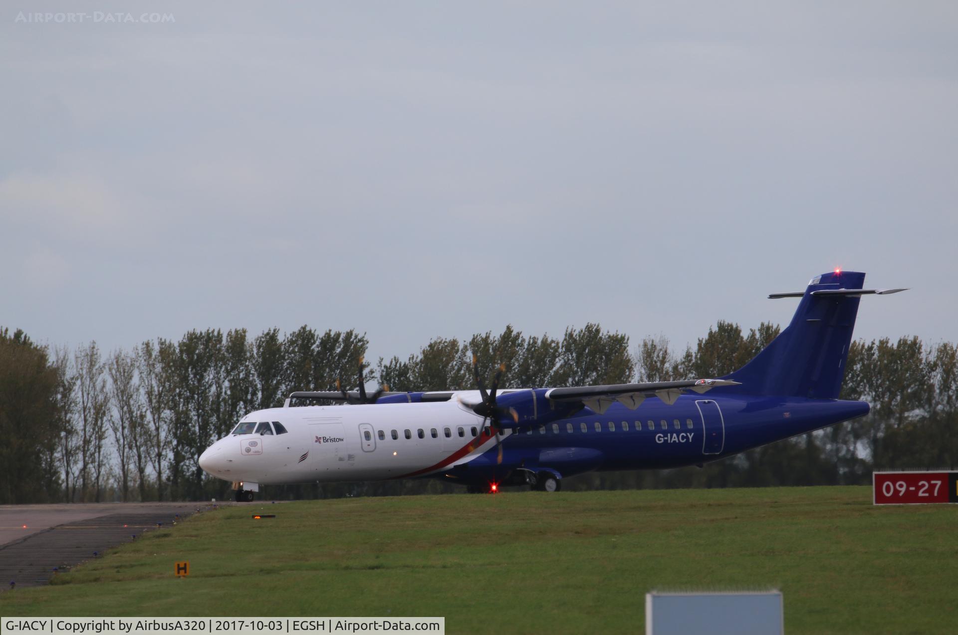 G-IACY, 2017 ATR 72-212 C/N 1448, Making her first visit to Norwich even though it was brief, taxi past terminal and depart