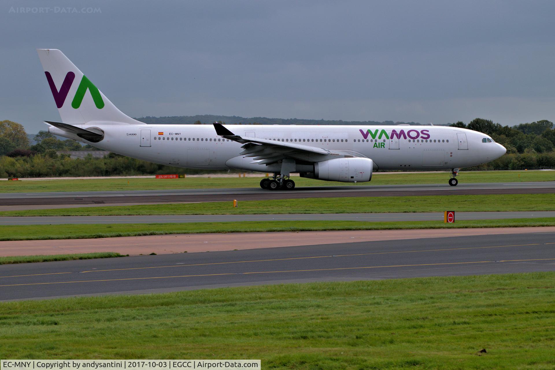 EC-MNY, 1999 Airbus A330-243 C/N 261, just landed on runway 23R bring back pax after [MON airlines] went bust on monday.