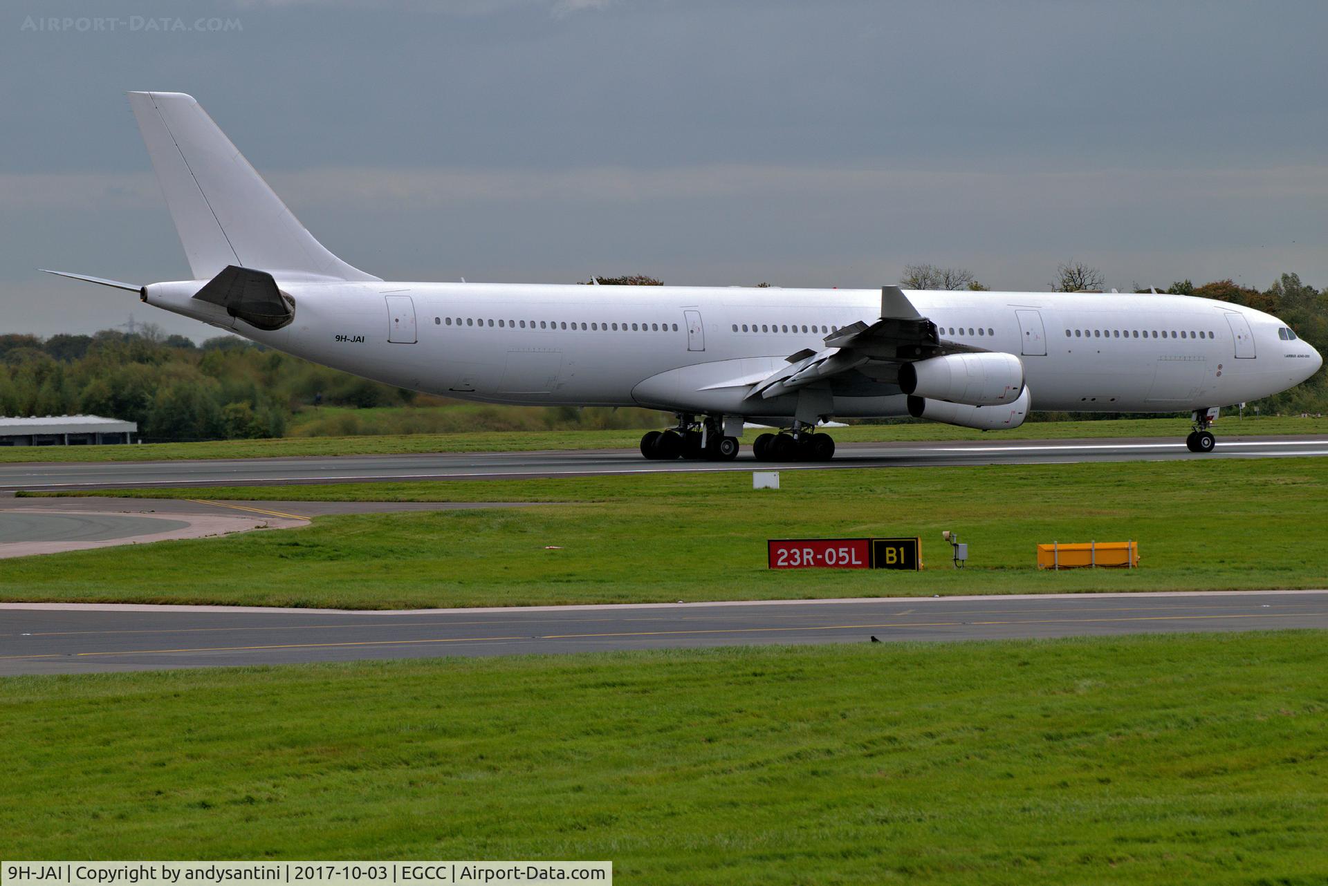 9H-JAI, 1998 Airbus A340-313X C/N 236, just landed on runway [23R] bringing back [MON] airlines pax after [MON] went bust.