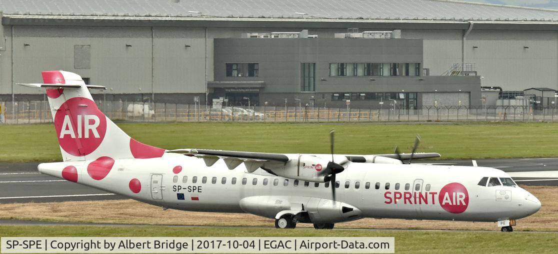 SP-SPE, 1995 ATR 72-202 C/N 441, Belfast City.  SP-SPE arriving with a football charter from Cologne/Bonn.