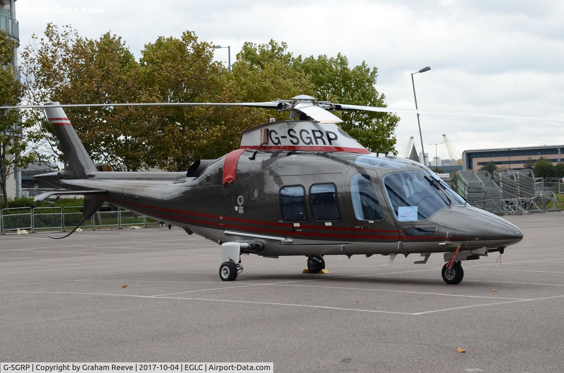 G-SGRP, 2011 AgustaWestland AW-109SP Grand New C/N 22236, Parked at the ExCel Centre London, for Helitech 2017.