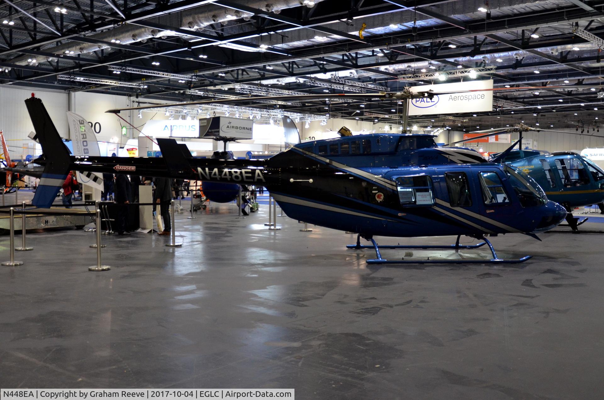 N448EA, 2013 Bell 206L-4 LongRanger IV LongRanger C/N 52448, Parked inside the ExCel Centre, London, for Helitech 2017.