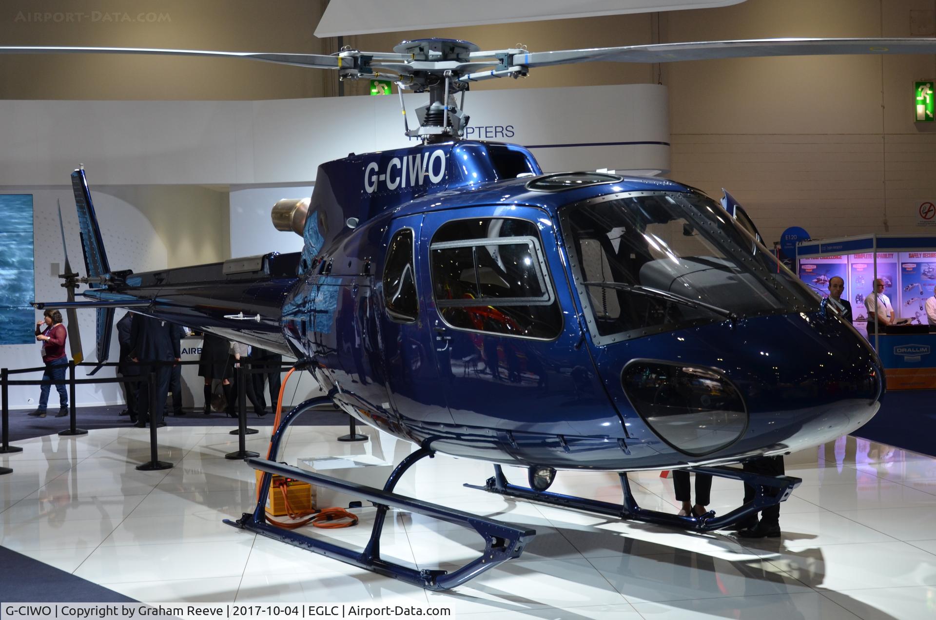 G-CIWO, 2015 Airbus Helicopters AS-350B-3 Ecureuil C/N 8191, Parked inside the ExCel Centre, London, for Helitech 2017.