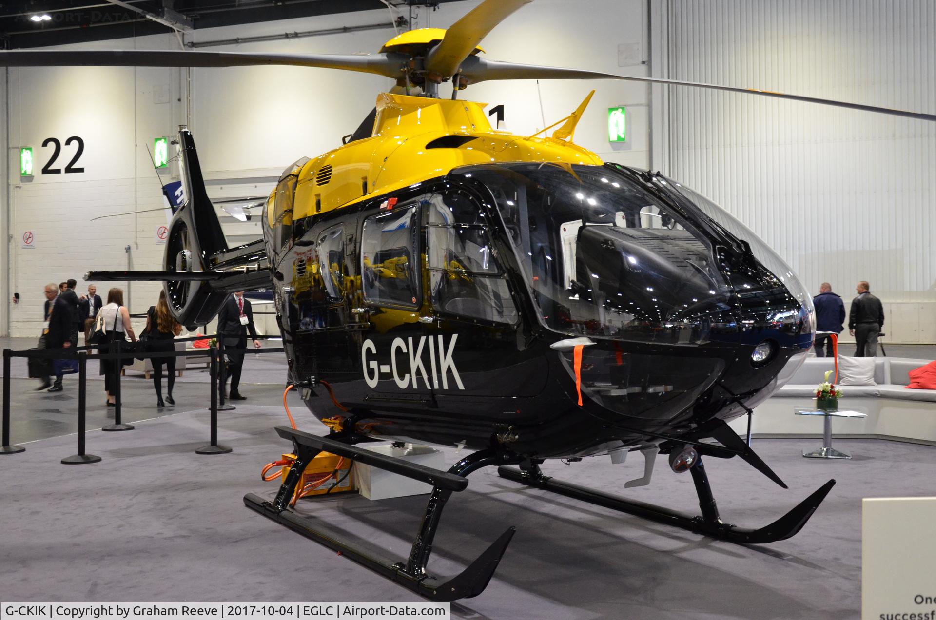 G-CKIK, 2017 Airbus Helicopters EC-135T-3 C/N 2025, Parked inside the ExCel Centre, London, for Helitech 2017.
