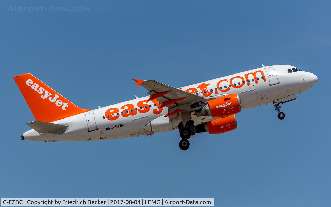 G-EZBC, 2006 Airbus A319-111 C/N 2866, departure from Malaga