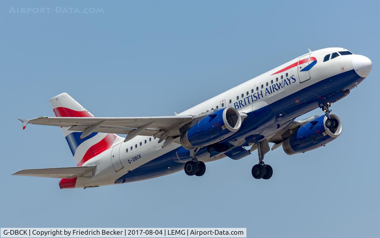 G-DBCK, 2007 Airbus A319-131 C/N 3049, departure from Malaga